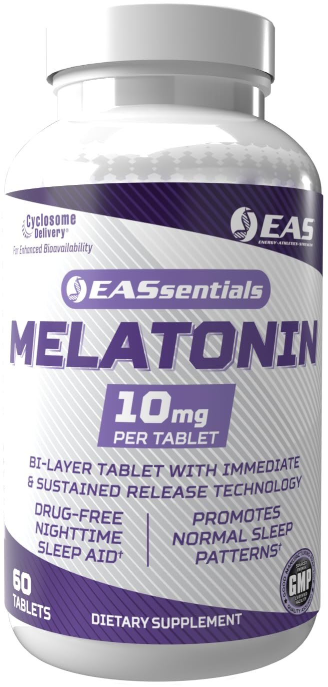 EAS Melatonin 10mg | Drug-Free Nighttime Sleep Aid | Immediate & Sustained Release Technology | Better Absorption with Cyclosome Delivery | 60 Tablets