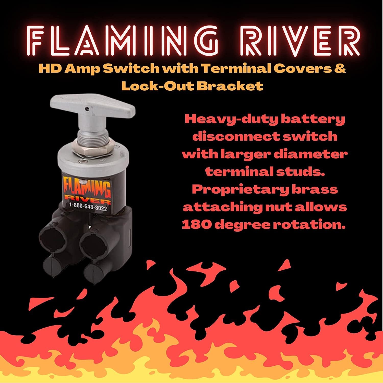 Flaming River Battery Disconnect Switch - Car Part FR1043 - American Made Heavy Duty HD AMP Switch with Terminal Covers and Lock-Out Bracket - for Large or Construction Vehicles with Bonus Key Chain