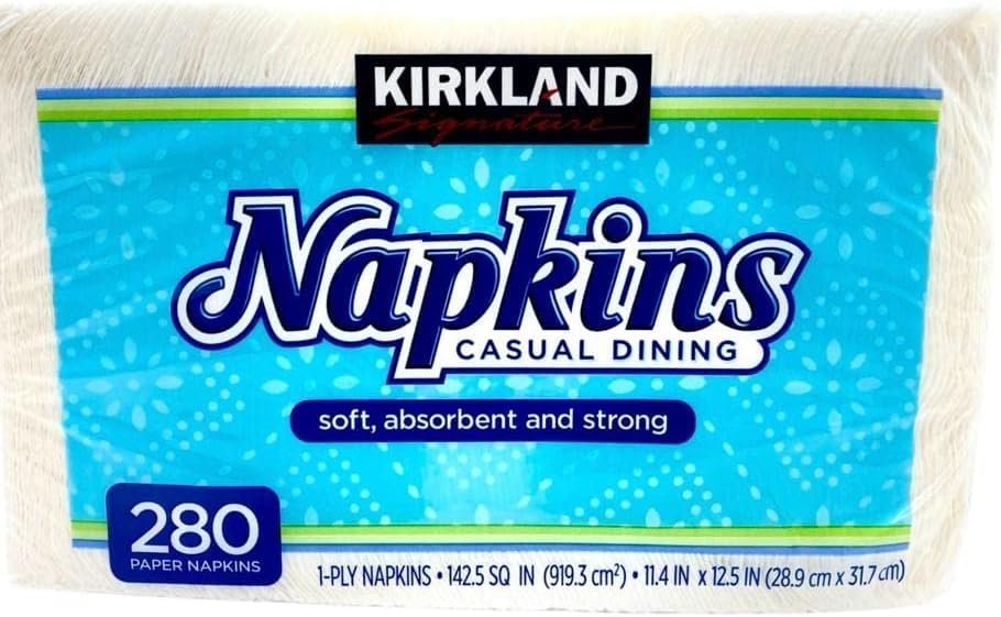 Kirkland Signature 1-Ply Paper Napkins Casual Dining - Soft, Absorbent, Strong - 280ct (1 Pack )