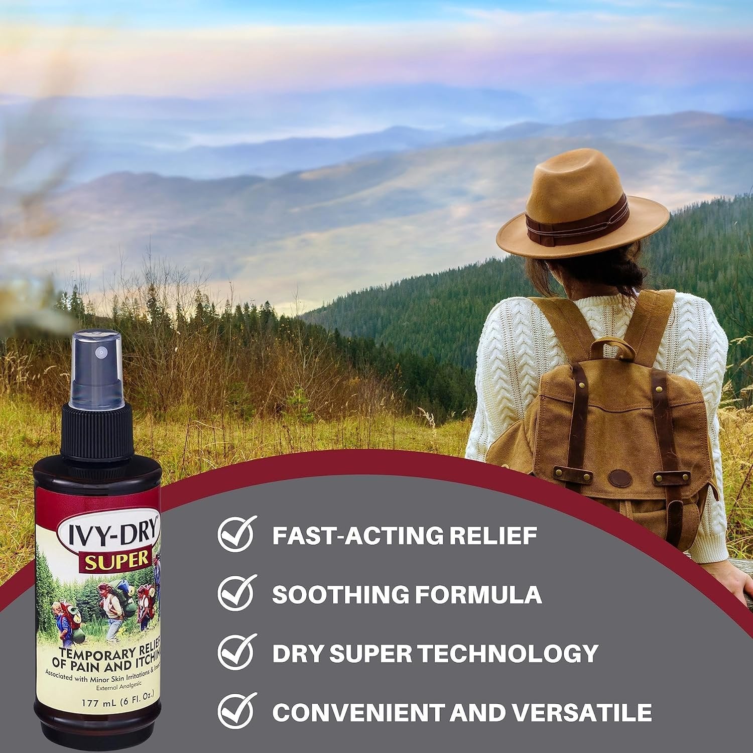 Ivy - Dry Super Itch Relieving Spray for Skin Irritation and Insect Bites - Relief of Pain and Itching - 1 Pack of 6 oz with Multi-Purpose Keychain