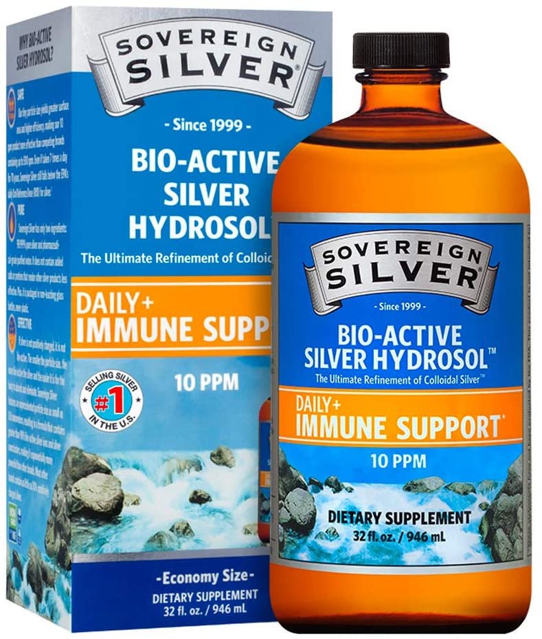Sovereign Silver Bio-Active Silver Hydrosol for Immune Support - Colloidal Silver - 10 ppm, 32oz (946mL) - Family Size