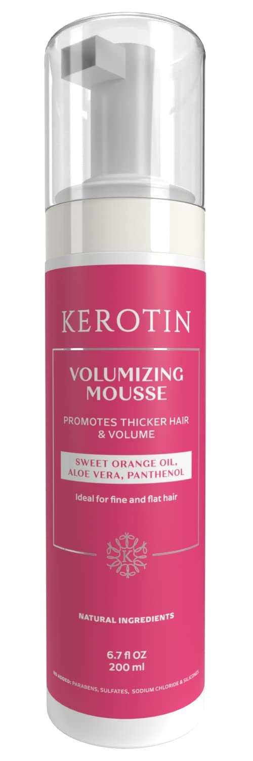 Kerotin Volumizing Mousse (6.7 fl oz) - Root Volumizer, Hair Thickening Styling Foam for Volume, Texture & Body, Tames Frizz & Flyaways, Ideal for Fine and Thin Hair - Cruelty Free, Made in the USA