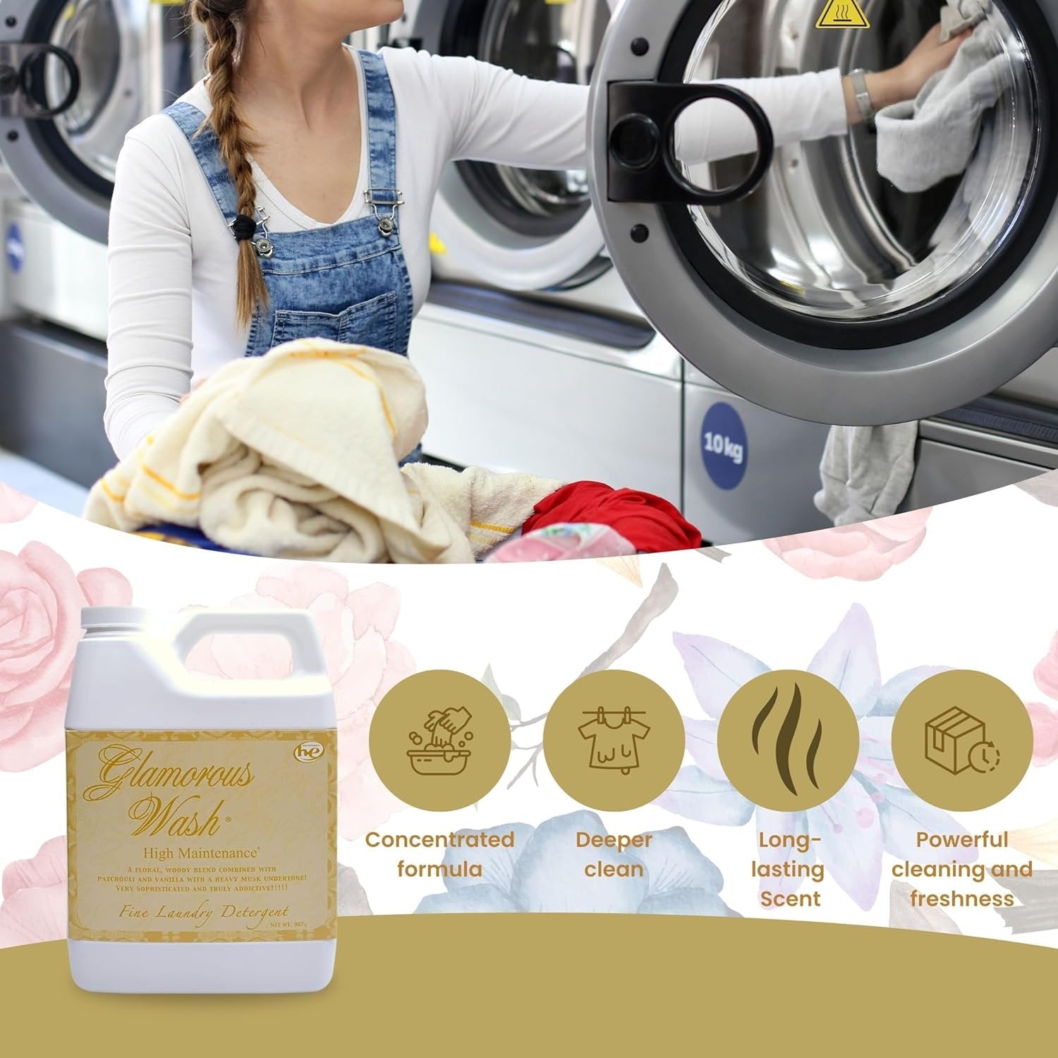 Tyler Candle Company Glamorous Wash High Maintenance Scent Fine Laundry Liquid Detergent - Phosphate-Free - Hand and Machine Washable - 1 Container of 907gram (32 Fl Oz) with Multi-Purpose Key Chain