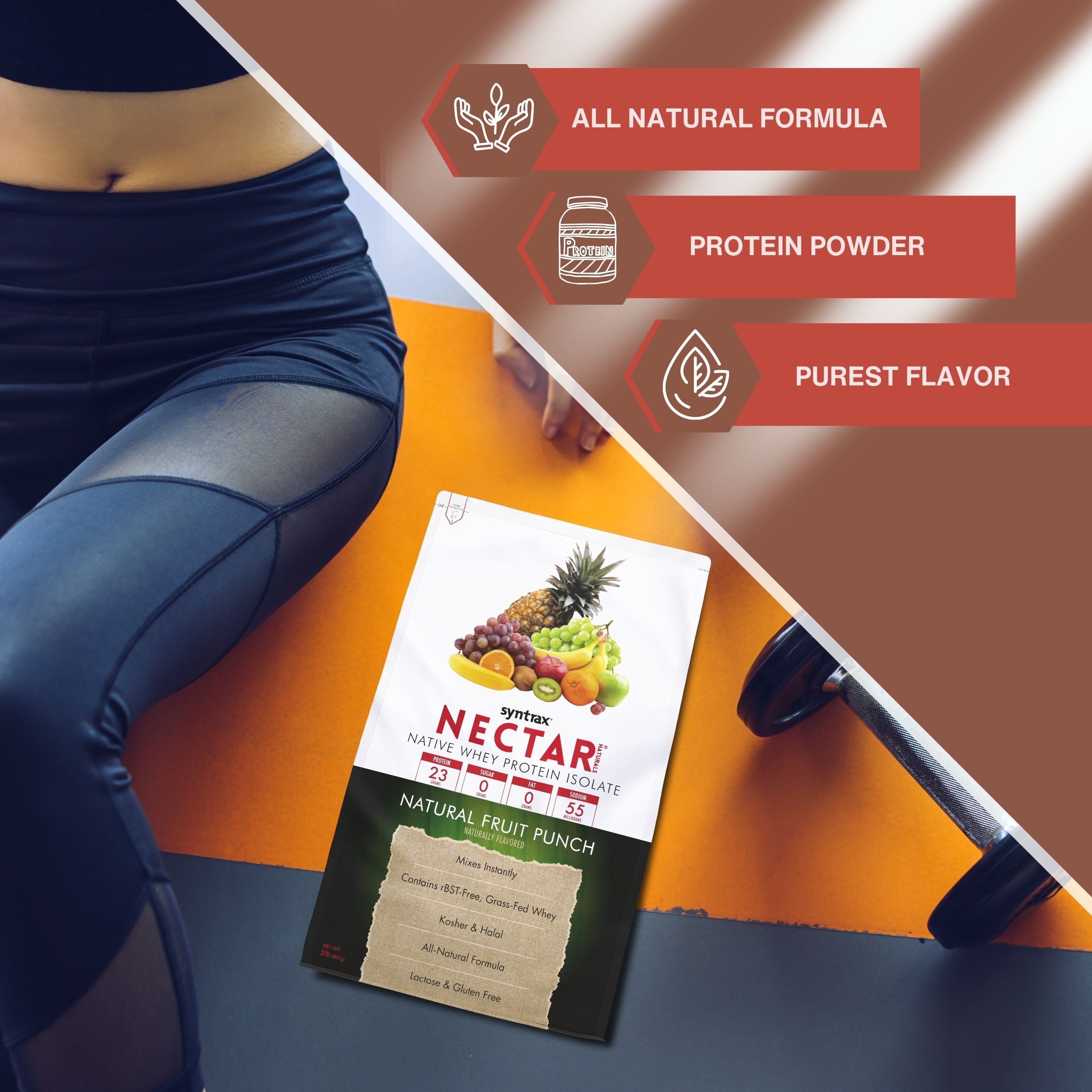 Fruit Punch Syntrax Nectar Native Whey Protein Isolate (2lb Bag) Natural Vanilla - Muscle Support - with Multi-Purpose Keychain