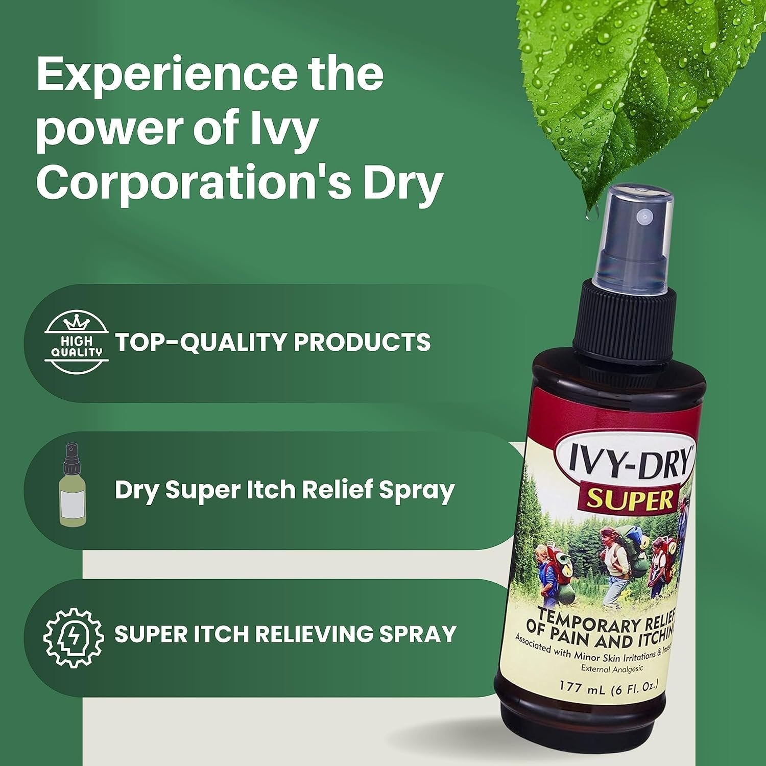 Ivy - Dry Super Itch Relieving Spray for Skin Irritation and Insect Bites - Relief of Pain and Itching - 1 Pack of 6 oz with Multi-Purpose Keychain