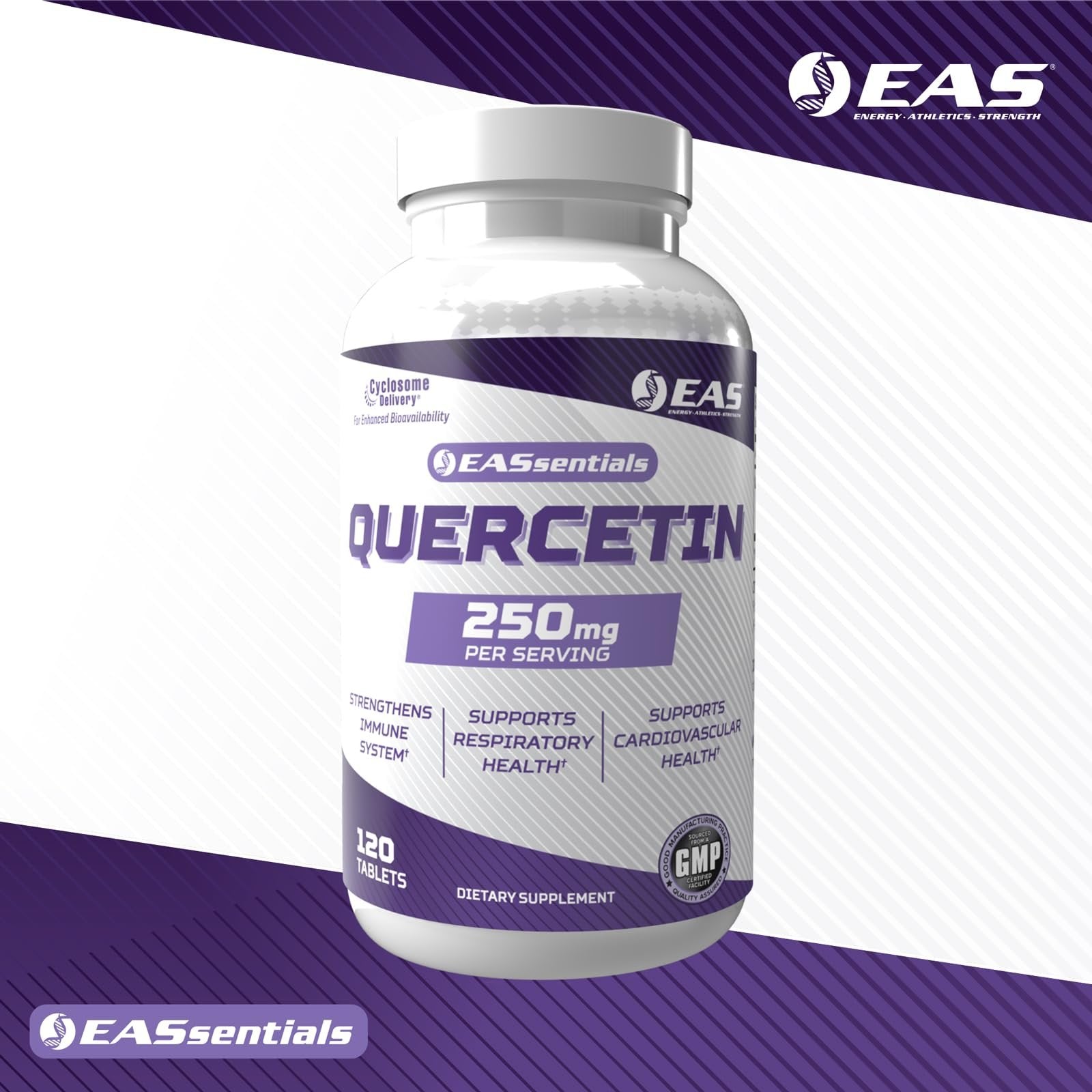 EAS Quercetin 250mg | Heart & Respiratory Health | Supports Immune Response | Gluten Free, Non GMO | Better Absorption with Cyclosome Delivery | 120 Tablets