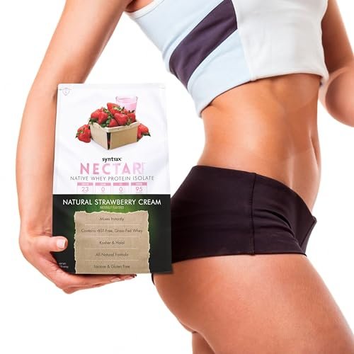 Syntrax Native Whey Protein Isolate - Kosher & Halal, Lactose & Gluten Free - Natural Strawberry Cream Flavor - 2 Pounds - with Keychain