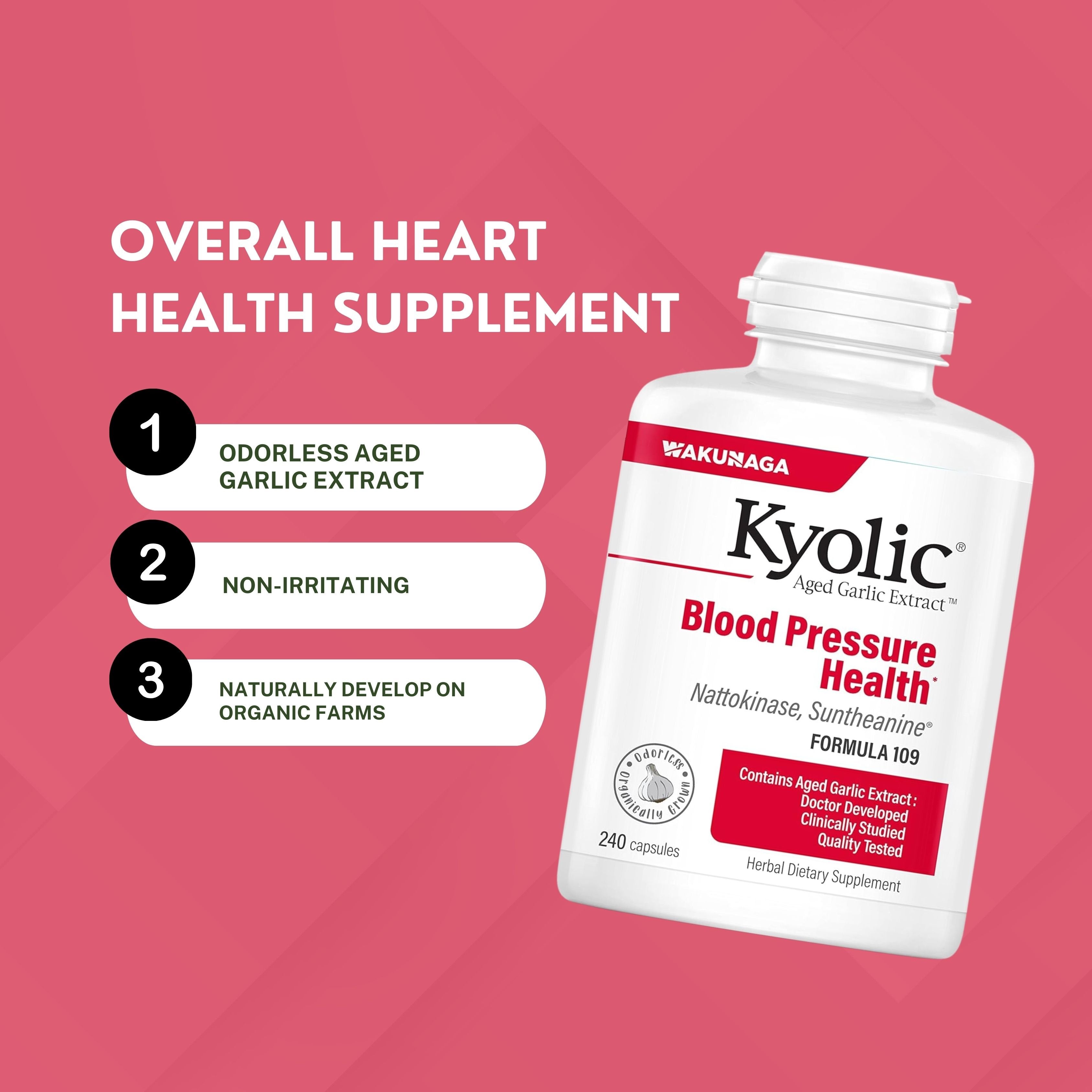 Kyolic Aged Garlic Extract Blood Pressure Health Formula 109 - 240 Capsules - Pack of 1 with Keychain