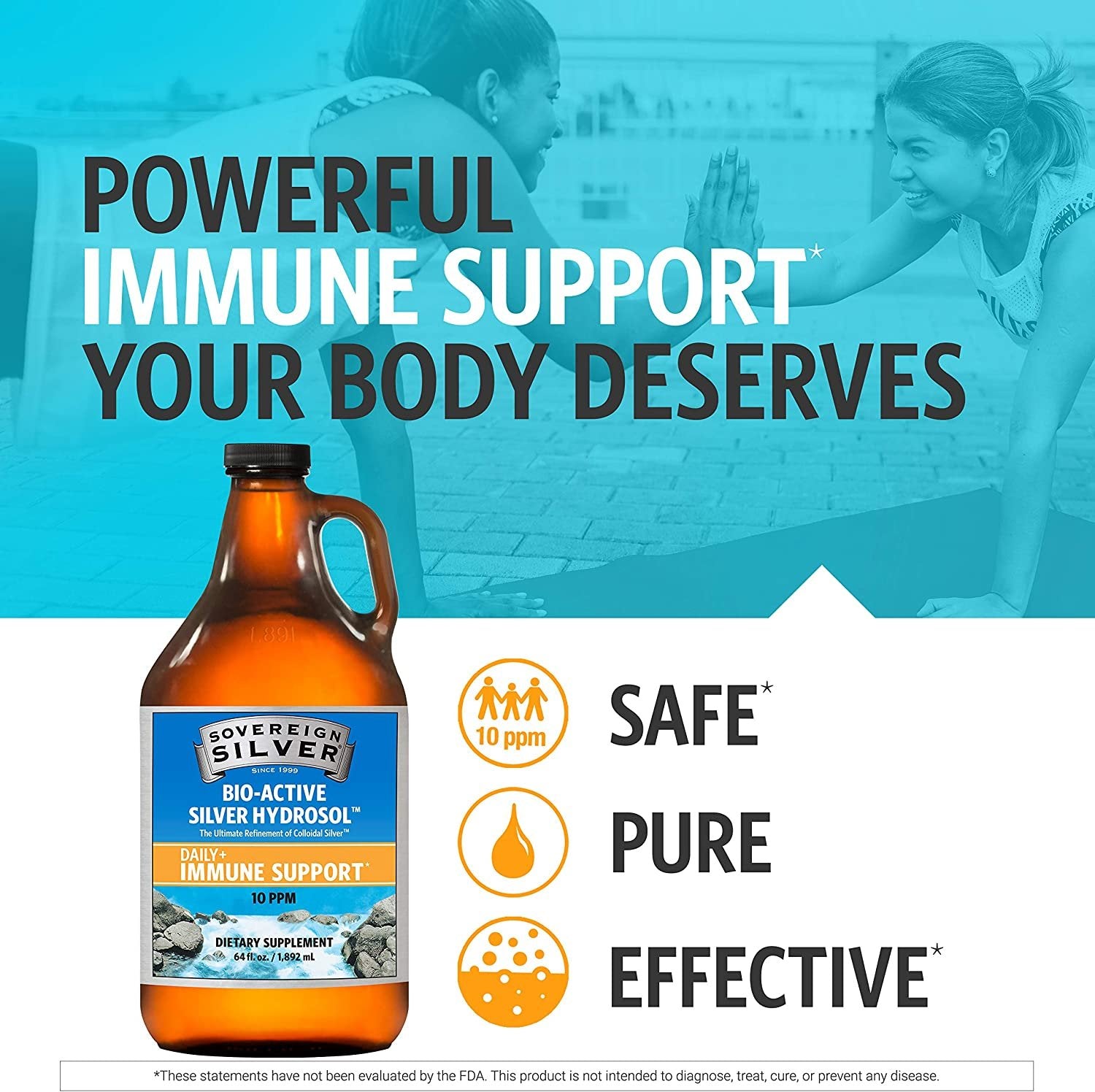Sovereign Silver Bio-Active Silver Hydrosol for Immune Support - Colloidal Silver - 10 ppm, 64 fl oz