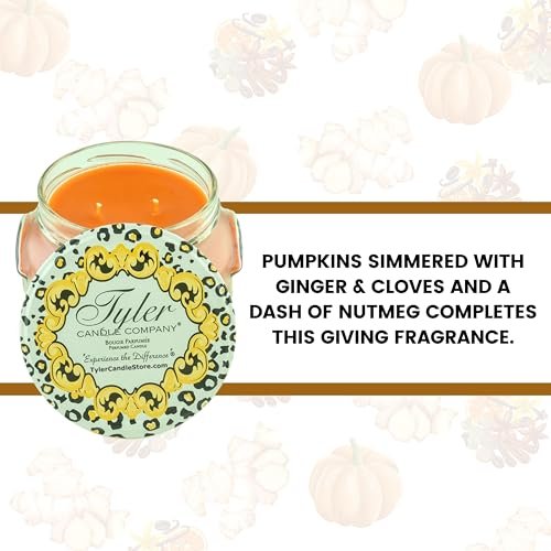 Tyler Pumpkin Spice Scent Jar Candle - Fall Scented Candle with Essential Oils - Long Burning Candles 110-120 hours - Large Candle 22 oz & Multi-Purpose Key Chain