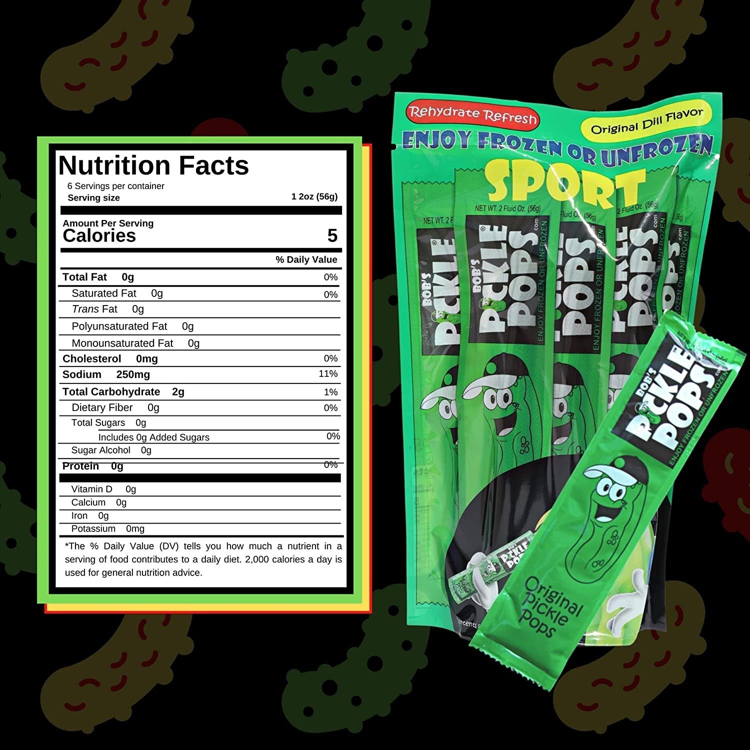 Bob's Pickle Pops Sport - Original Dill - For Hydration and Cramp Relief - 2 oz per Pickle Juice Popsicle Sticks