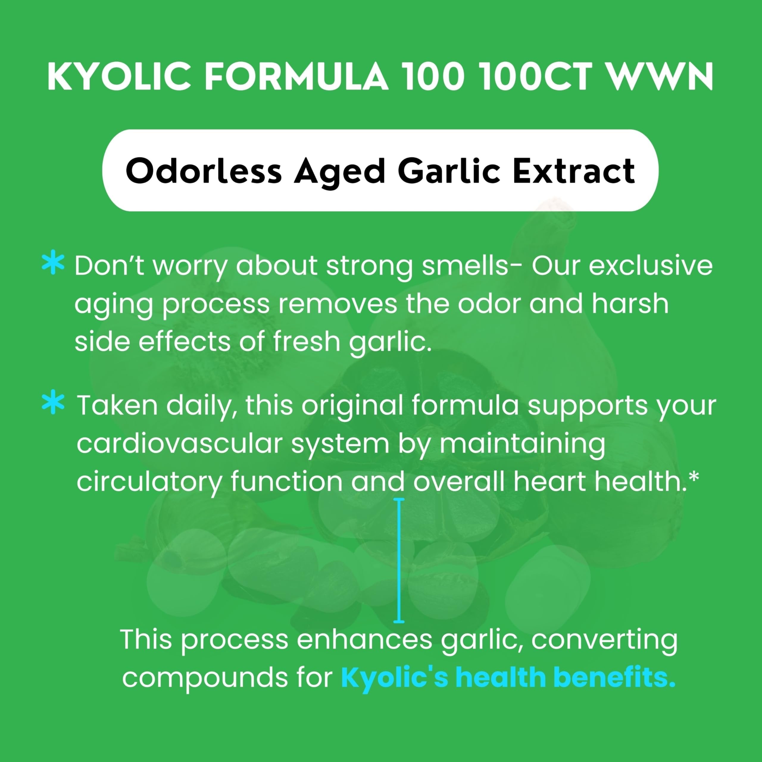 Kyolic Aged Garlic Extract Formula 100, Original Cardiovascular, 100 Capsules and Keychain (Packaging May Vary)