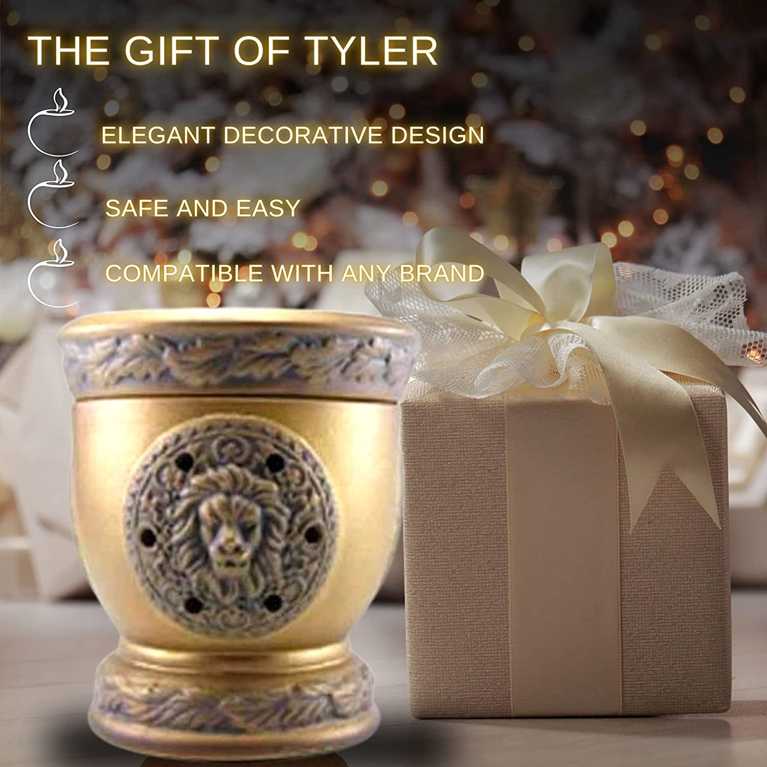 Tyler Candle Company Lionesque Matte Bronze Fragrance Wax Warmer - Candle Wax Melt Warmer - Home Decor Candle Accessories with Included 6 Diva Scent Wax Melts - 5.5 x 5" in with Bonus Key Chain