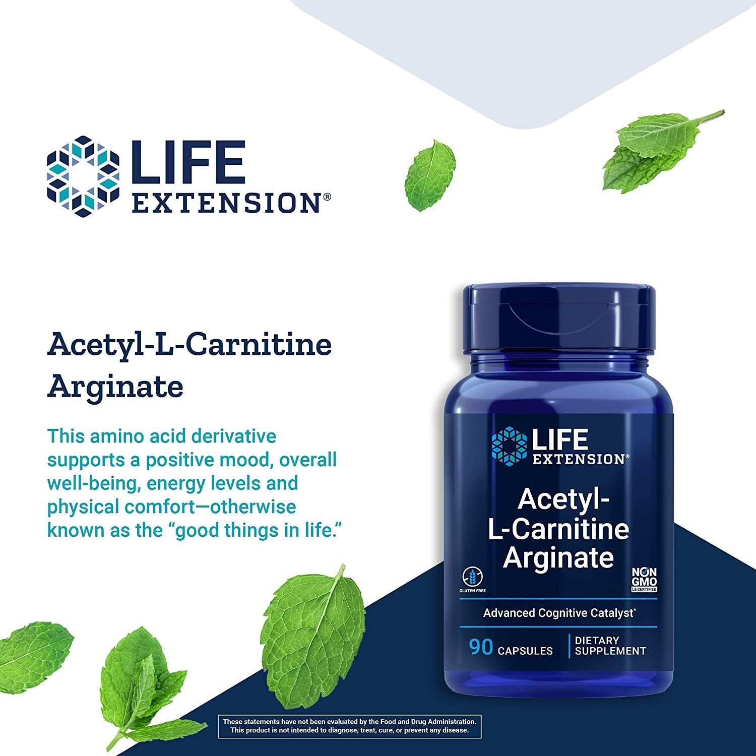 Life Extension Acetyl-L-Carnitine Arginate - Advanced Amino Acid Carnitine Supplement Pills for Memory, Cognition, Cell Energy & Brain Health Support – Gluten-Free, Non-GMO – 90 Capsules