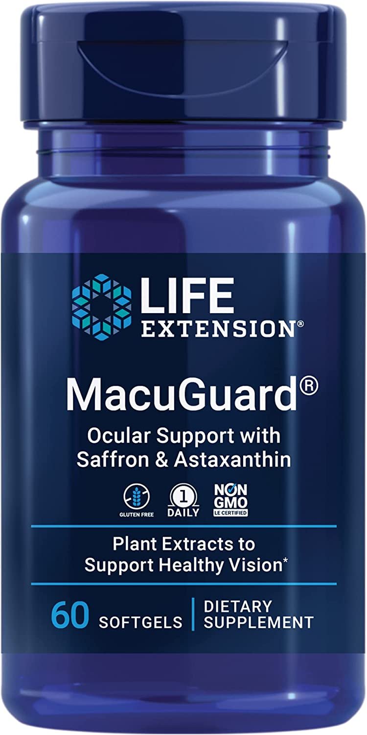 Life Extension Macuguard Ocular Support with Saffron & Astaxanthin - with Lutein, Meso-Zeaxanthin - Eye Health Supplement – Once-Daily, Non-GMO, Gluten-Free - 60 Softgels