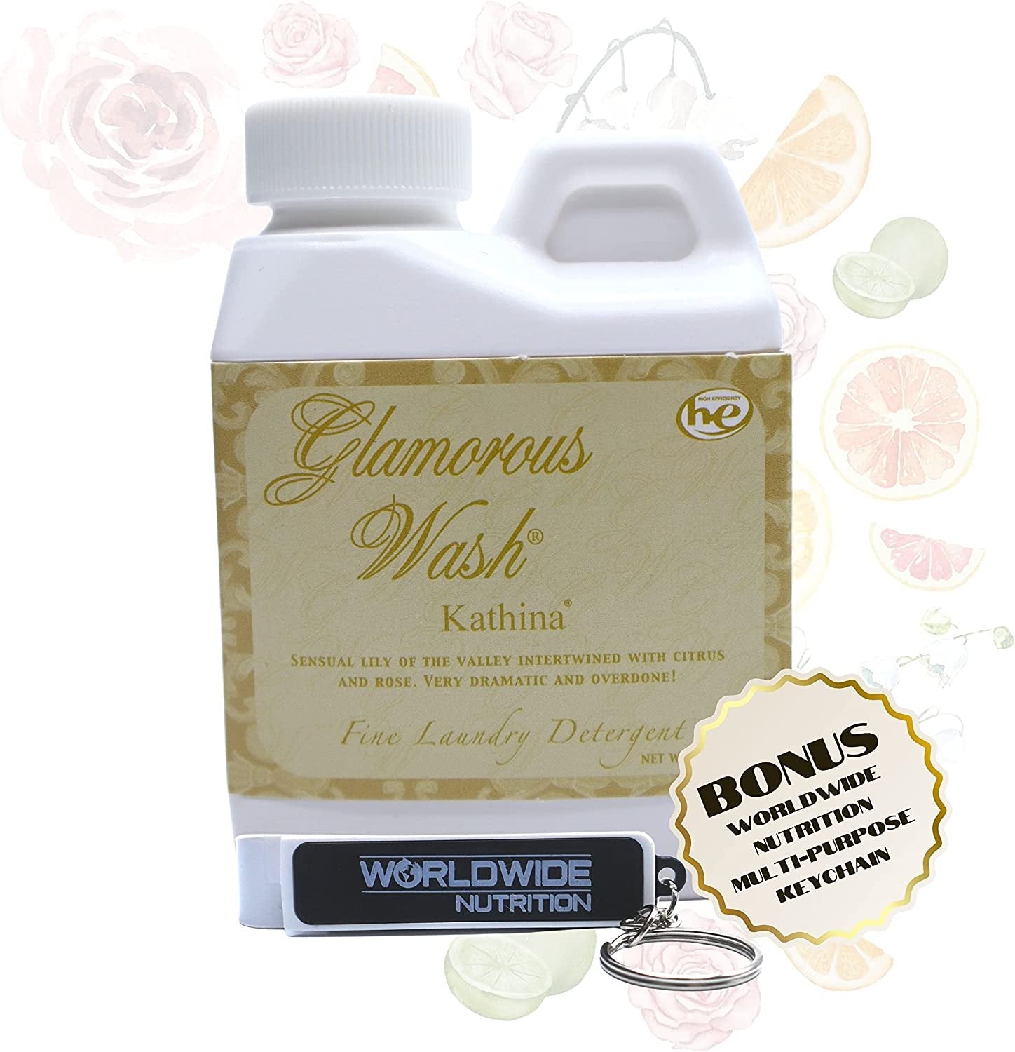 Tyler Candle Company Glamorous Wash Kathina Scent Fine Laundry Liquid Detergent - Liquid Laundry Detergent for Clothing - Hand and Machine Washable - 4oz, 112 gram Container w Bonus Key Chain