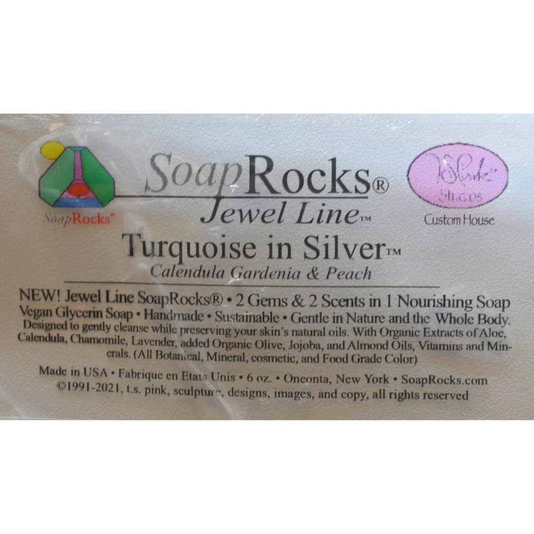 SoapRocks TS Pink Turquoise in Silver - Jewel Line - Soap That Looks Like a Rock - 6 oz Calendula Gardenia and Peach Scent