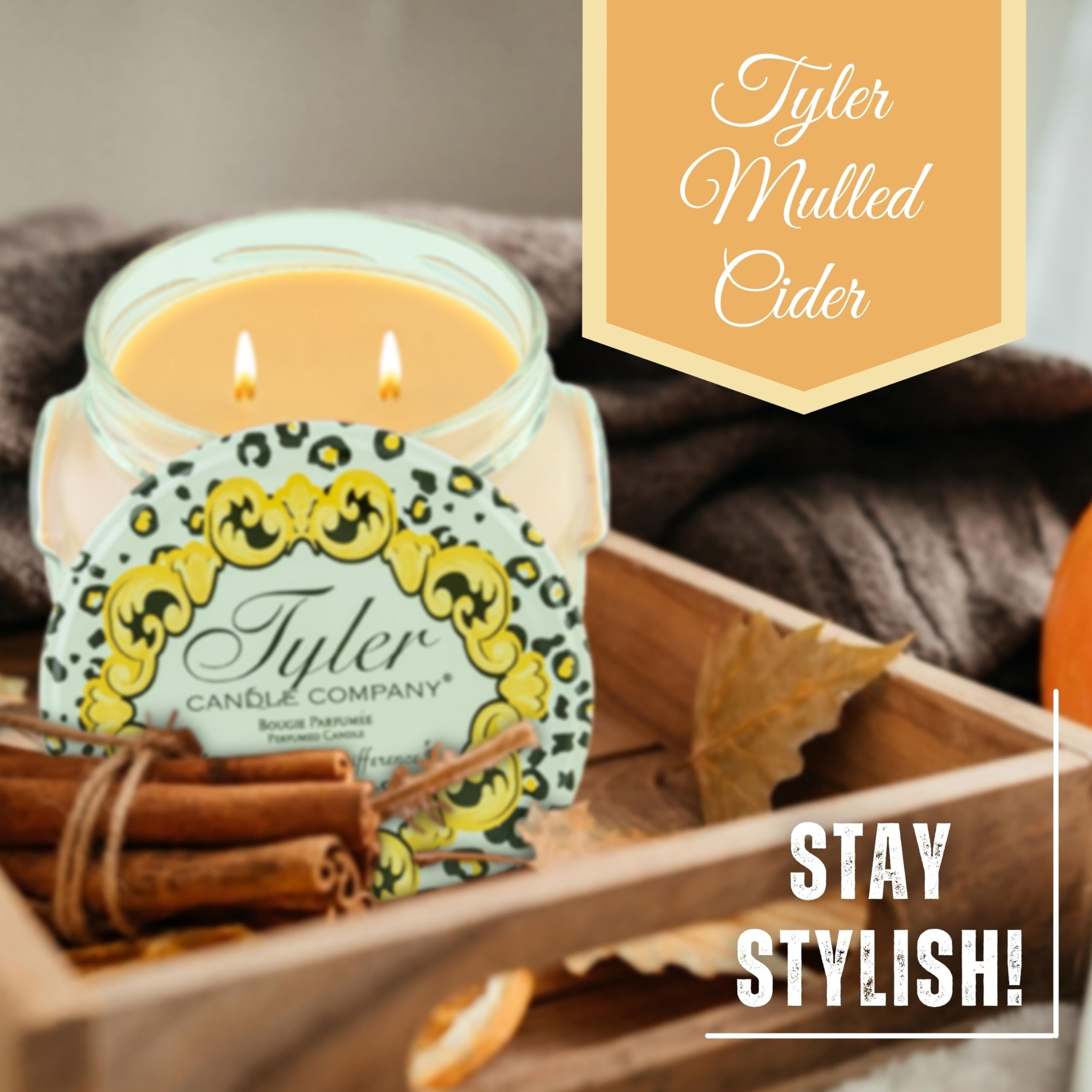 Tyler Candle Company Mulled Cider Candles - Luxuriously Fall Scented Candle with Essential Oils - 22 oz Extra Large Candle & Multi-Purpose Key Chain