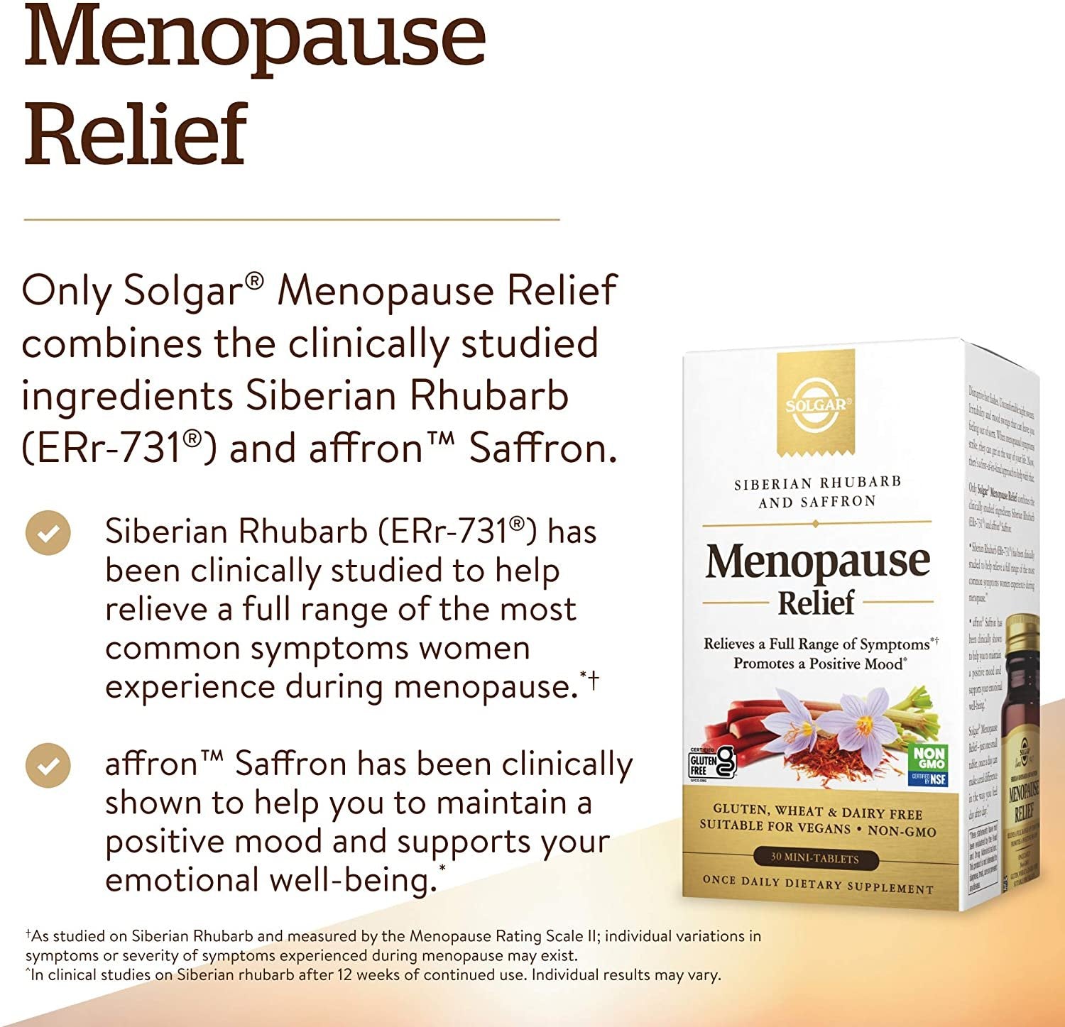 Solgar Menopause Relief - 30 Tablets - Helps Relieve Hot Flashes, Anxiety, Exhaustion, Irritability, Sleep Disturbances & More - Promotes a Positive Mood - Non-GMO, Gluten Free, Vegan - 30 Servings