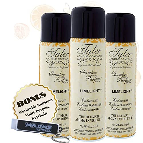 Tyler Candle Company Limelight Signature Fragrance Chambre Parfum - Luxury Scent Air Freshener Spray - Ultimate Aromatic Experience - Home Essentials - 3 Pack of 4 Oz Container with Bonus Key Chain
