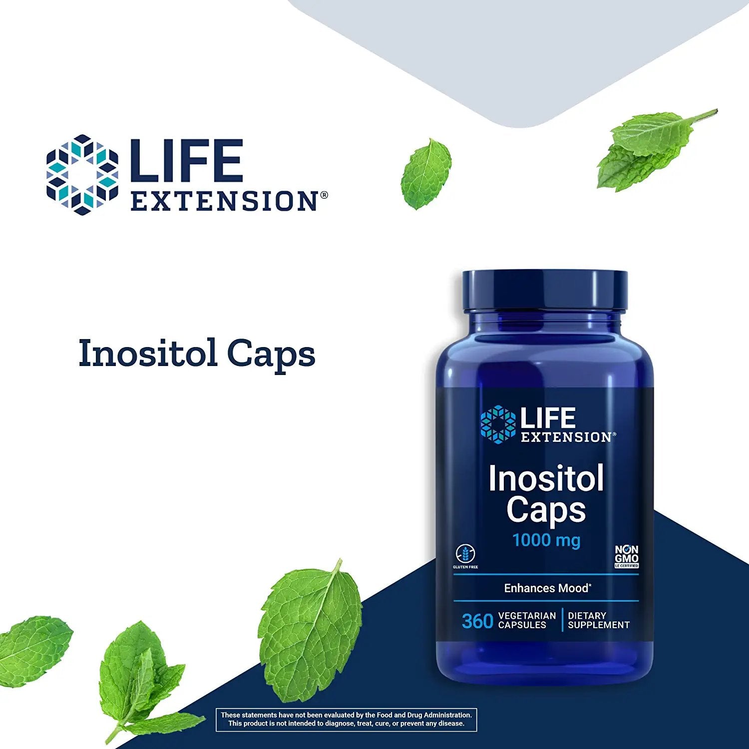 Life Extension Inositol Caps 1000 mg - Myo-inositol Supplement Pills - Gluten-Free, Non-GMO, Vegetarian - 360 Capsules