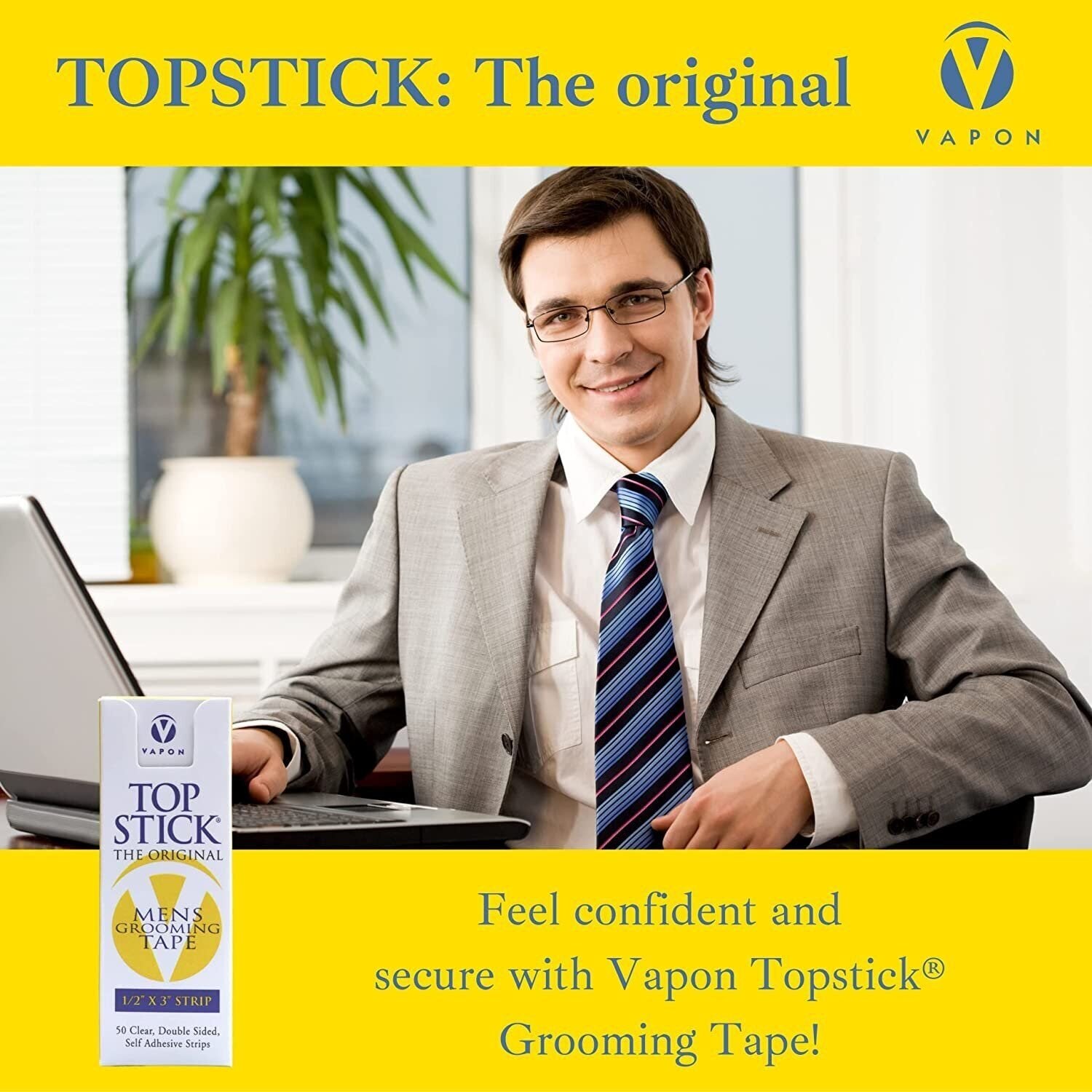 Vapon Topstick The Original Men's Grooming Tape for Toupee or Hairpiece - Clear