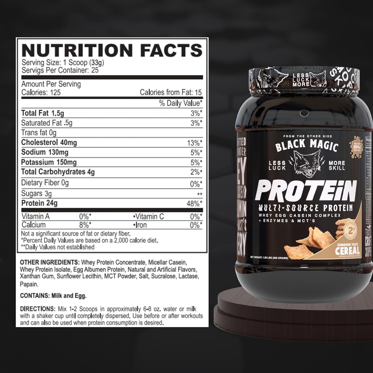 Black Magic Multi-Source Protein - Whey, Egg, and Casein Complex with Enzymes & MCT Powder - Pre Workout and Post Workout - Honey Grahms Protein Powder - 24g Protein - 2 LB with Bonus Key Chain