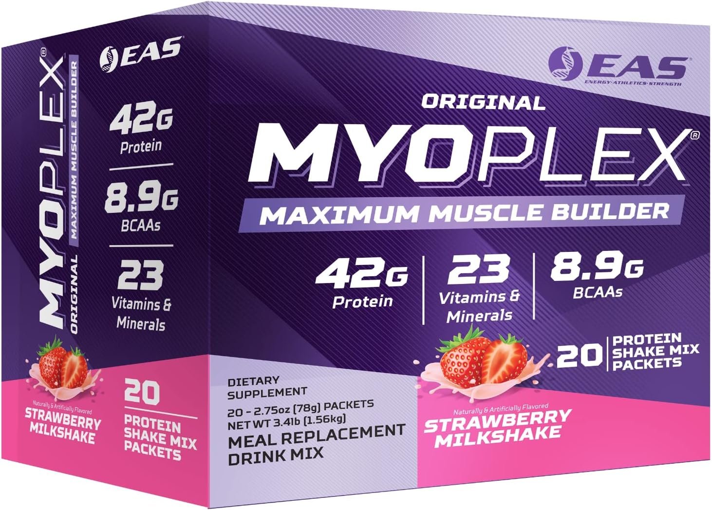 EAS Original MYOPLEX Maximum Muscle Builder - Meal Replacement Protein Mix - Cinnamon Cereal Crunch - 20 Individual Packets - Quality Protein Blend - 42g Per Serving