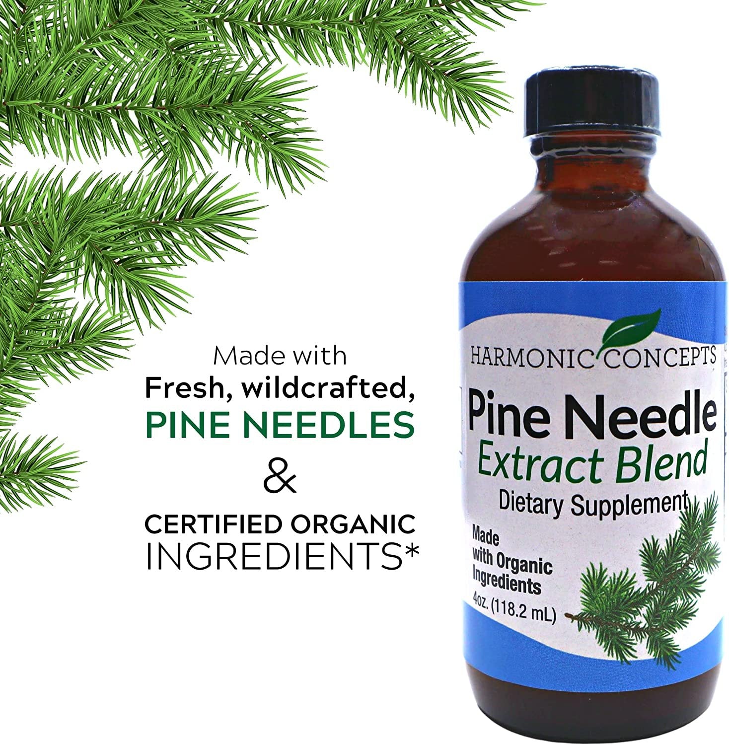 Harmonic Concepts Pine Needle Extract Blend - Organic Liquid Dietary Supplement - Vitamin A and Vitamin C - Immune Support Supplement - 4 Oz with Worldwide Nutrition Multi Purpose Key Chain