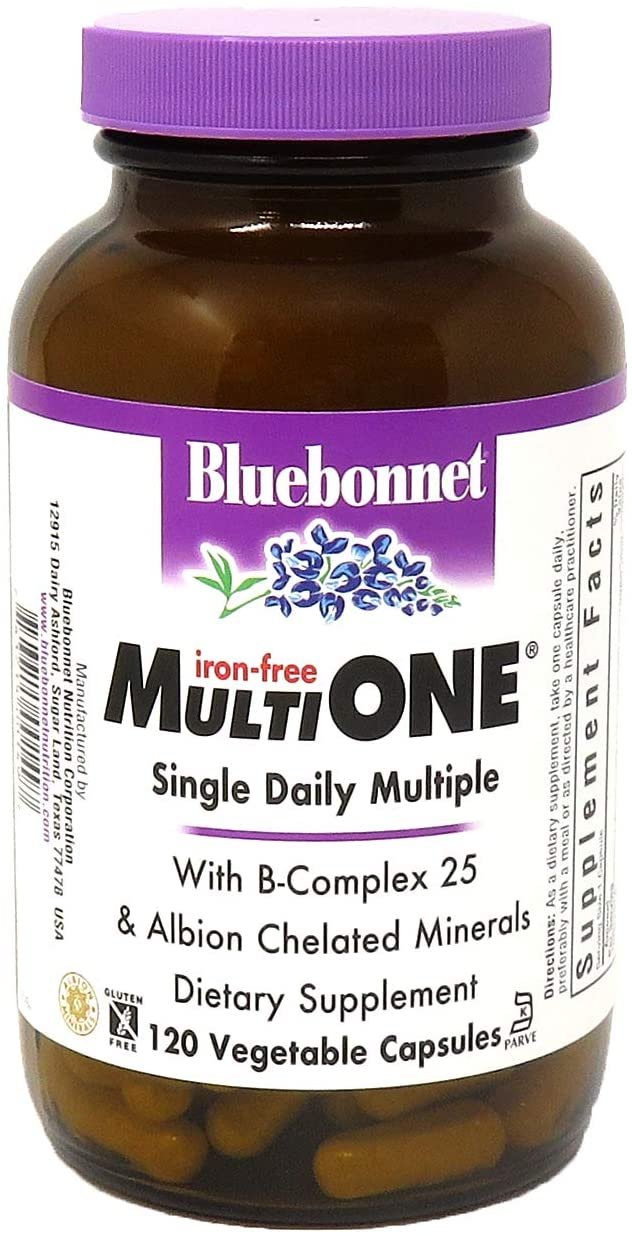 Bluebonnet Nutrition Multi One (Iron Free) Vegetable Capsules, Complete Full Spectrum Multiple, B Vitamins, General Health, Gluten Free, Milk Free, Kosher, 120 Vegetable Capsules, 4 Month Supply