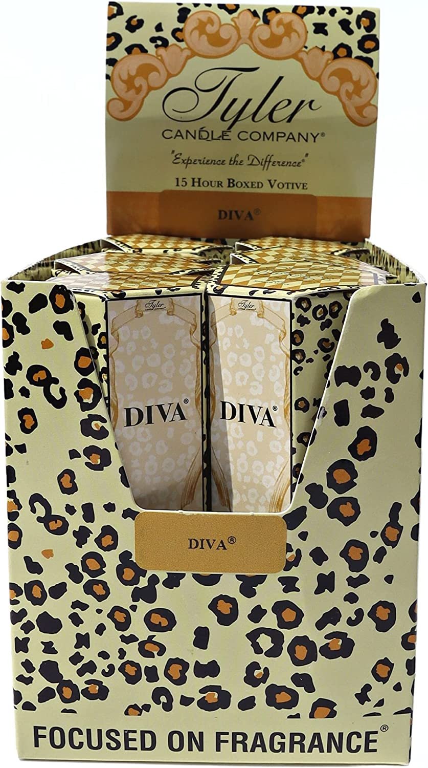 Tyler Candle Company, Diva Superior Votive Candles, Ultimate Aromatherapy Experience, Luxury Scented Candle with Essential Oils, Case of 16 Tyler Small Candles, 2 oz and 15 Hr Burn Time Each