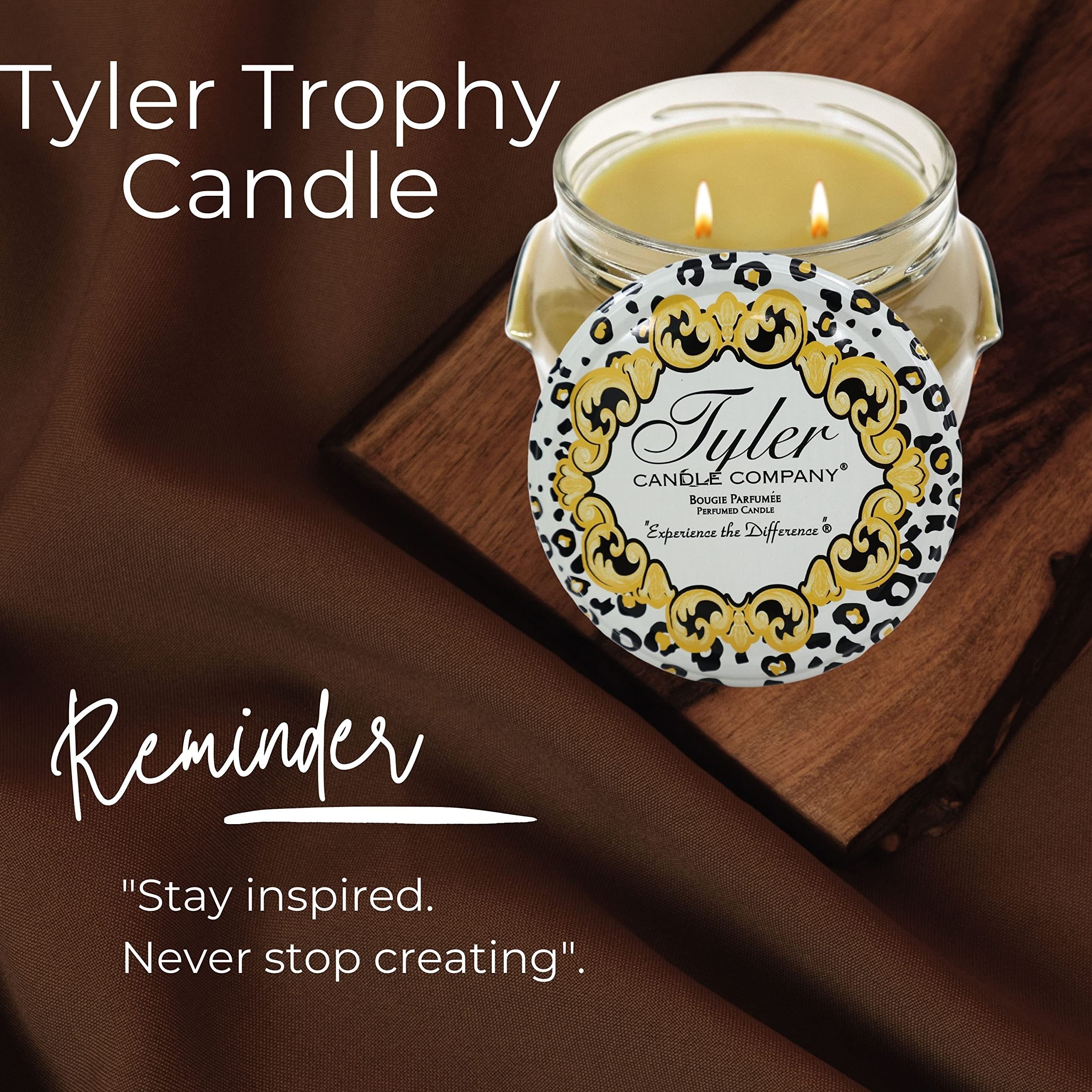 Tyler Candle Company Trophy Scent Jar Candle - Luxurious Scented Candle with Essential Oils - Long Burning Candles 110-120 Hours - Large Candle 22 oz with Bonus Key Chain