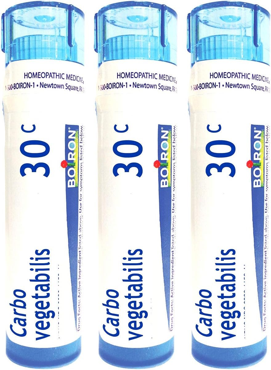 Boiron Carbo Vegetabilis 30c Homeopathic Medicine for Abdominal Bloating with Gas - Pack of 3 (240 Pellets)