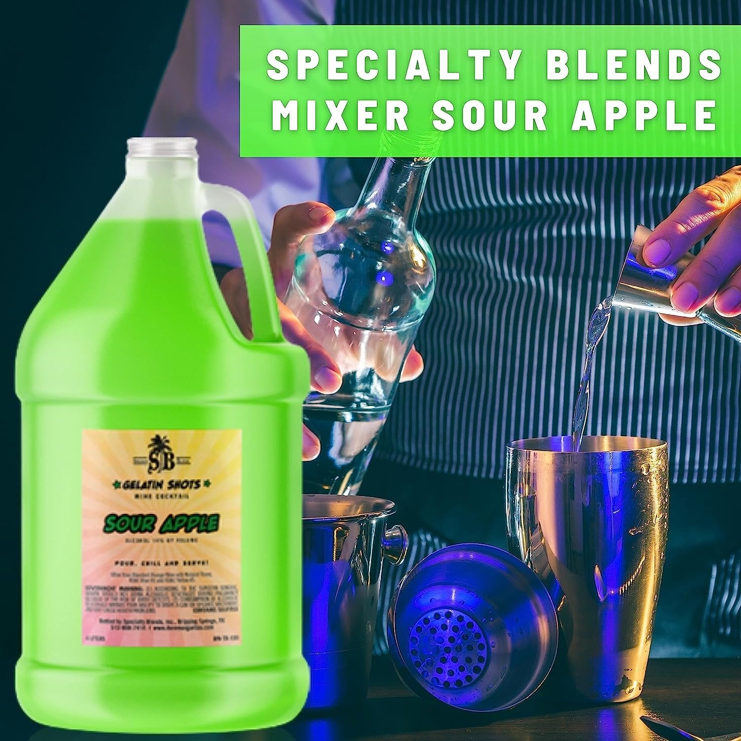 Specialty Blends Sour Apple Flavored Syrup Cocktail Mixer Concentrate, Made with Organic Sour Apple Flavor Syrups For Drinks, 1/2 Gallon, Pack of 1 w/ Bonus Worldwide Nutrition Multi Purpose Key Chain