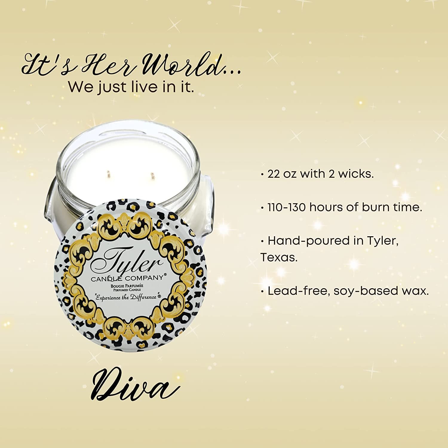 Tyler Candle Company Diva Jar Candle - Luxurious Scented Candle with Essential Oils - Long Burning Candles 110-120 Hours - Large Candle 22 oz with Bonus Worldwide Nutrition Multi Purpose Key Chain