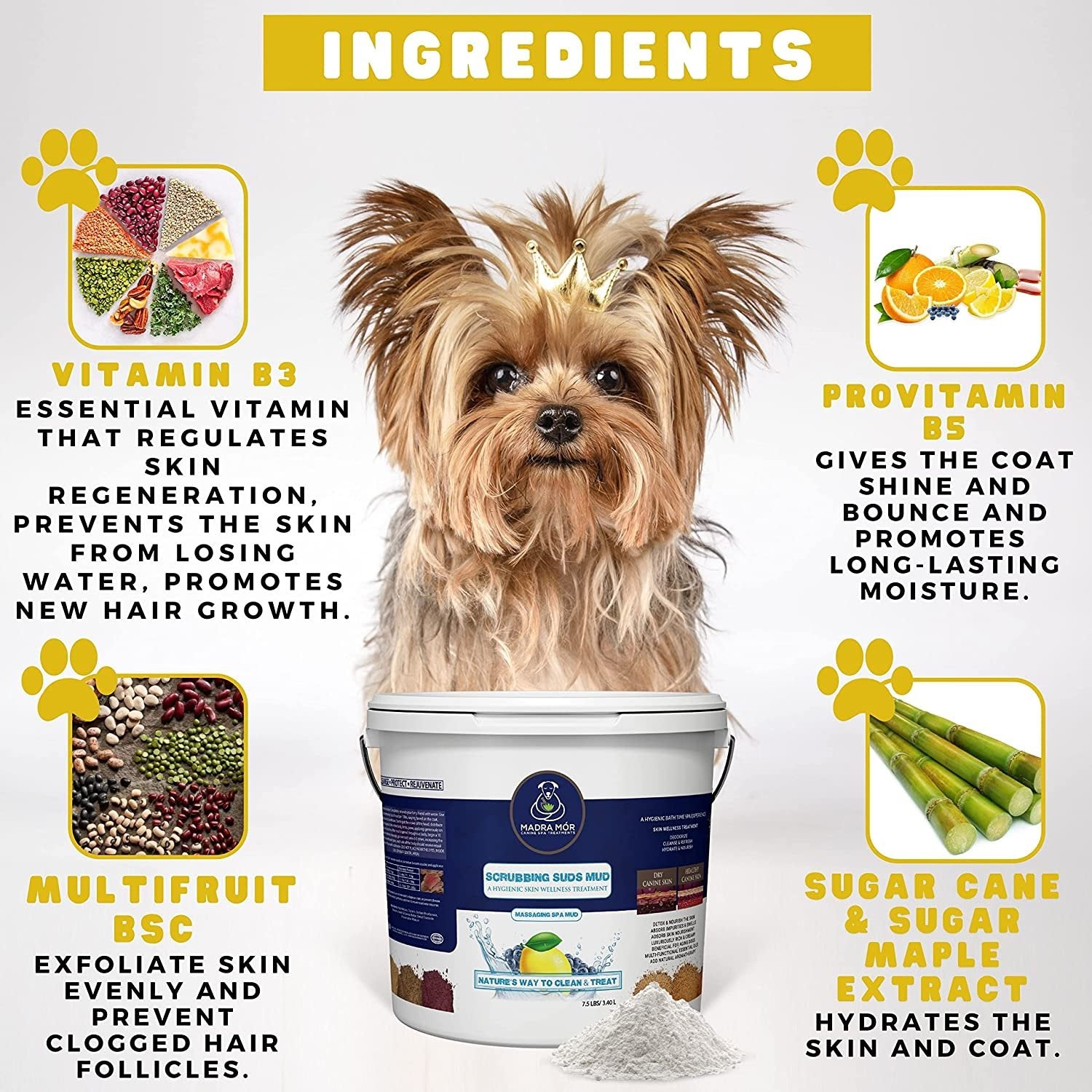 Madra Mor Scrubbing Suds Dog Essentials Spa Mud | Dog Bath for Dog Grooming | Dry Skin for Dogs Treatment | Dog Coat Skin Care Products | 7.5lb Pail w Worldwide Nutrition Multi Purpose Key Chain