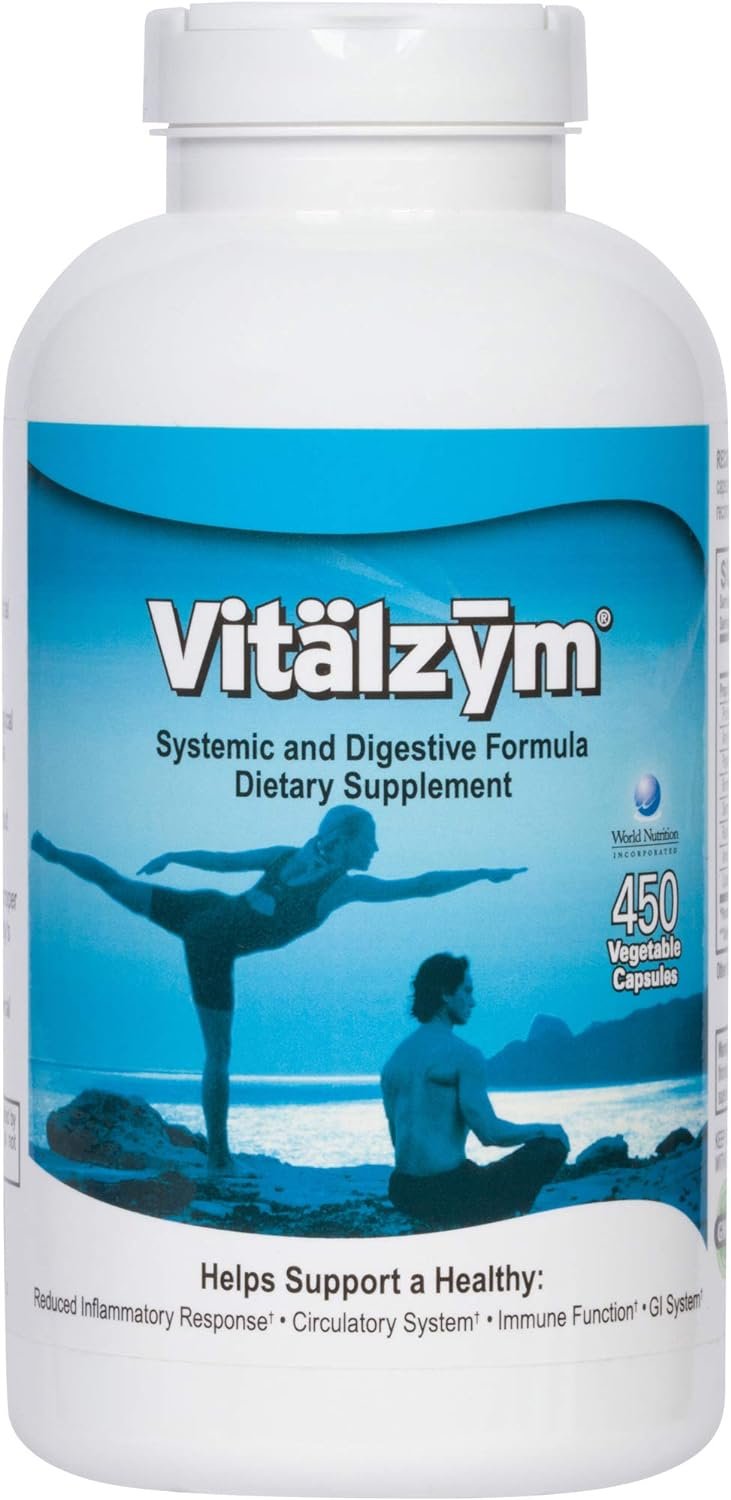 VITÄLZYM Original Proteolytic Systemic Digestive Enzyme Formula Serrapeptase Source | Immune and Joint Support Increase Blood Flow Cardio Function | Healthy Men Women (450 Capsules)