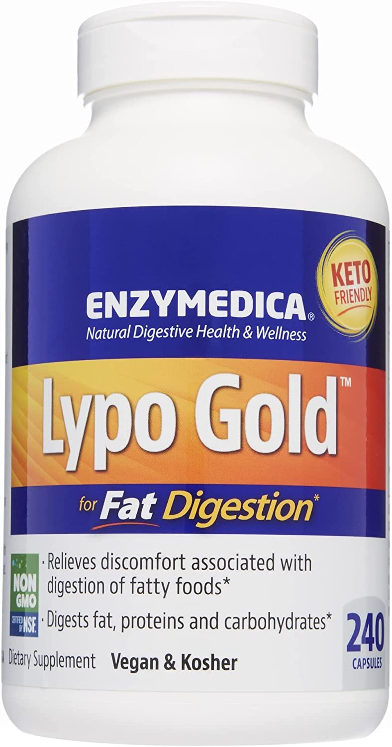 Enzymedica Lypo Gold, Concentrated Amounts of Lipase Enzyme, for Fatty Food Digestion, 240 Capsules (240 Servings)