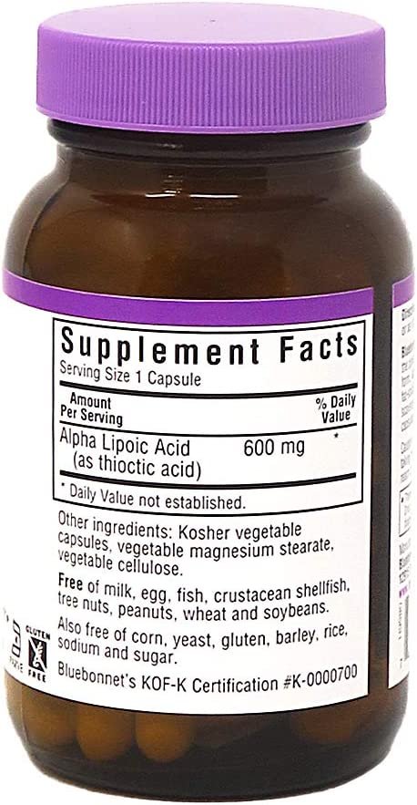 BlueBonnet Alpha Lipoic Acid Vegetarian Capsules, 600 mg, 60 Count