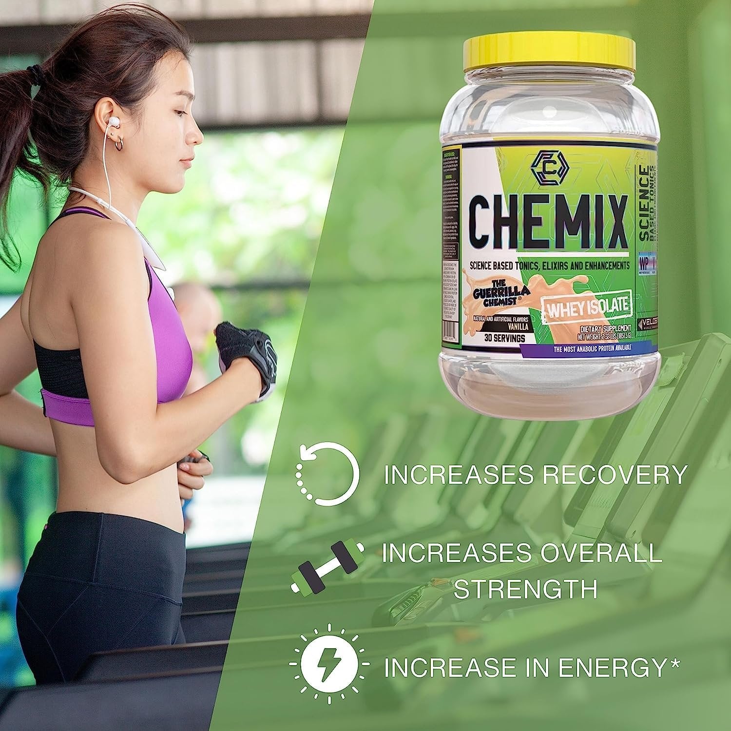 Chemix Whey Protein Isolate Vanilla Flavor - Science Based Tonic, Elixirs and Enhancements - Pure Whey Protein Powder - 1 Pack of 2.32Lbs with Multi-Purpose Keychain