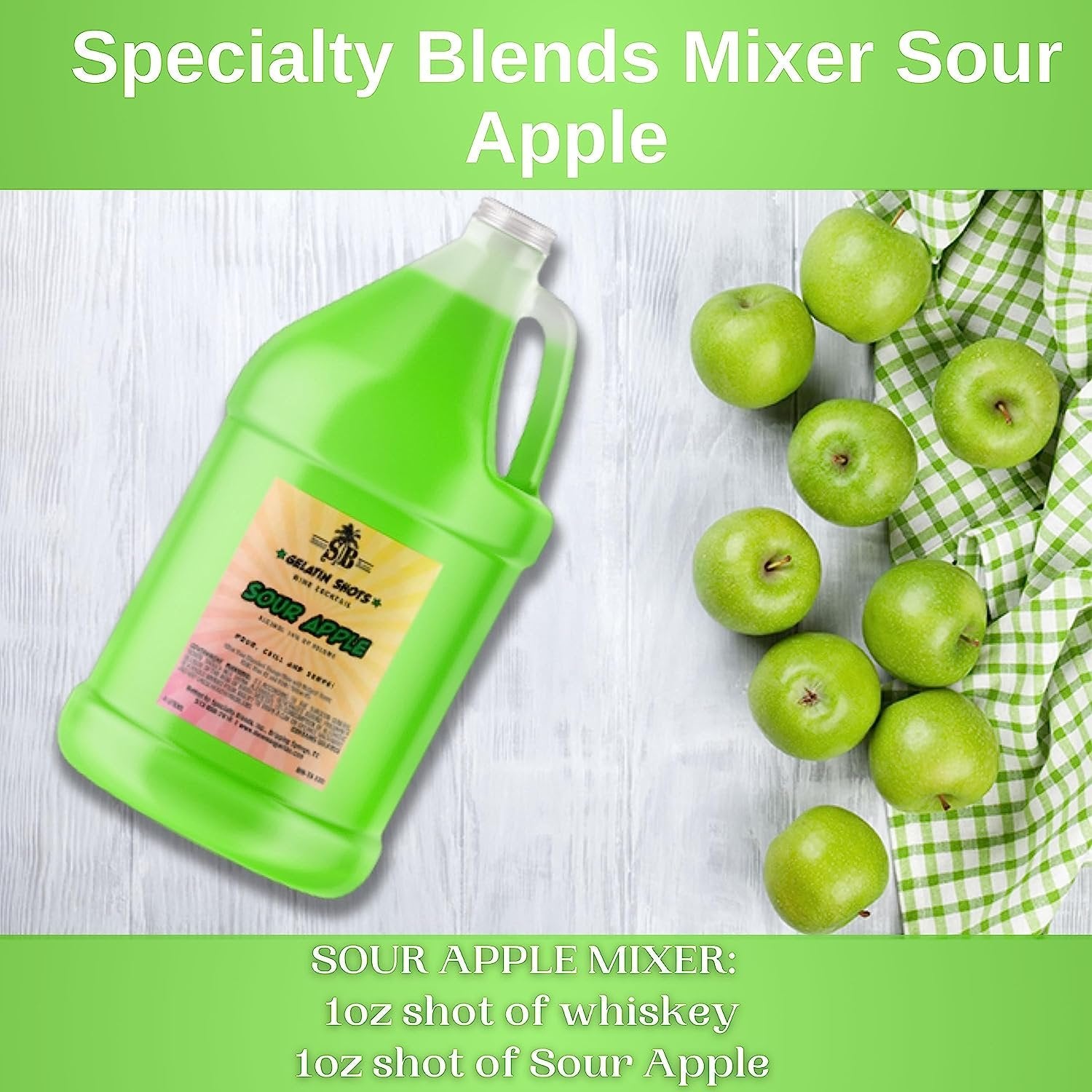 Specialty Blends Sour Apple Flavored Syrup Cocktail Mixer Concentrate, Made with Organic Sour Apple Flavor Syrups For Drinks, 1/2 Gallon, Pack of 1 w/ Bonus Worldwide Nutrition Multi Purpose Key Chain