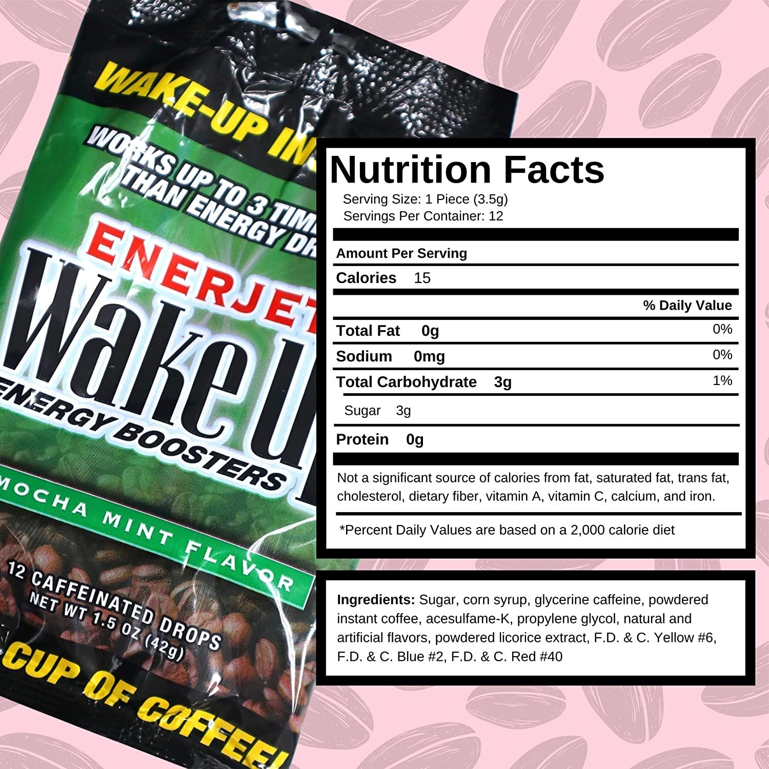 Enerjets Wake Up Energy Booster Caffeinated Drops - Instant Coffee Energy Supplements - Mocha Mint Flavor - Pack of 12, 12 Drops Per Package with Worldwide Nutrition Multi Purpose Key Chain