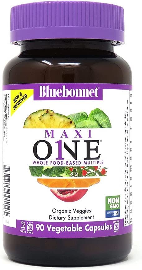 Bluebonnet Nutrition Maxi One (With Iron), Whole Food Multiple, Enzymes, Energy, Vitality, Gluten-Free, Kosher, Dairy-Free, Vegetarian Friendly, Soy-Free, Non-GMO, 90 Vegetable Capsule, 3 Month Supply