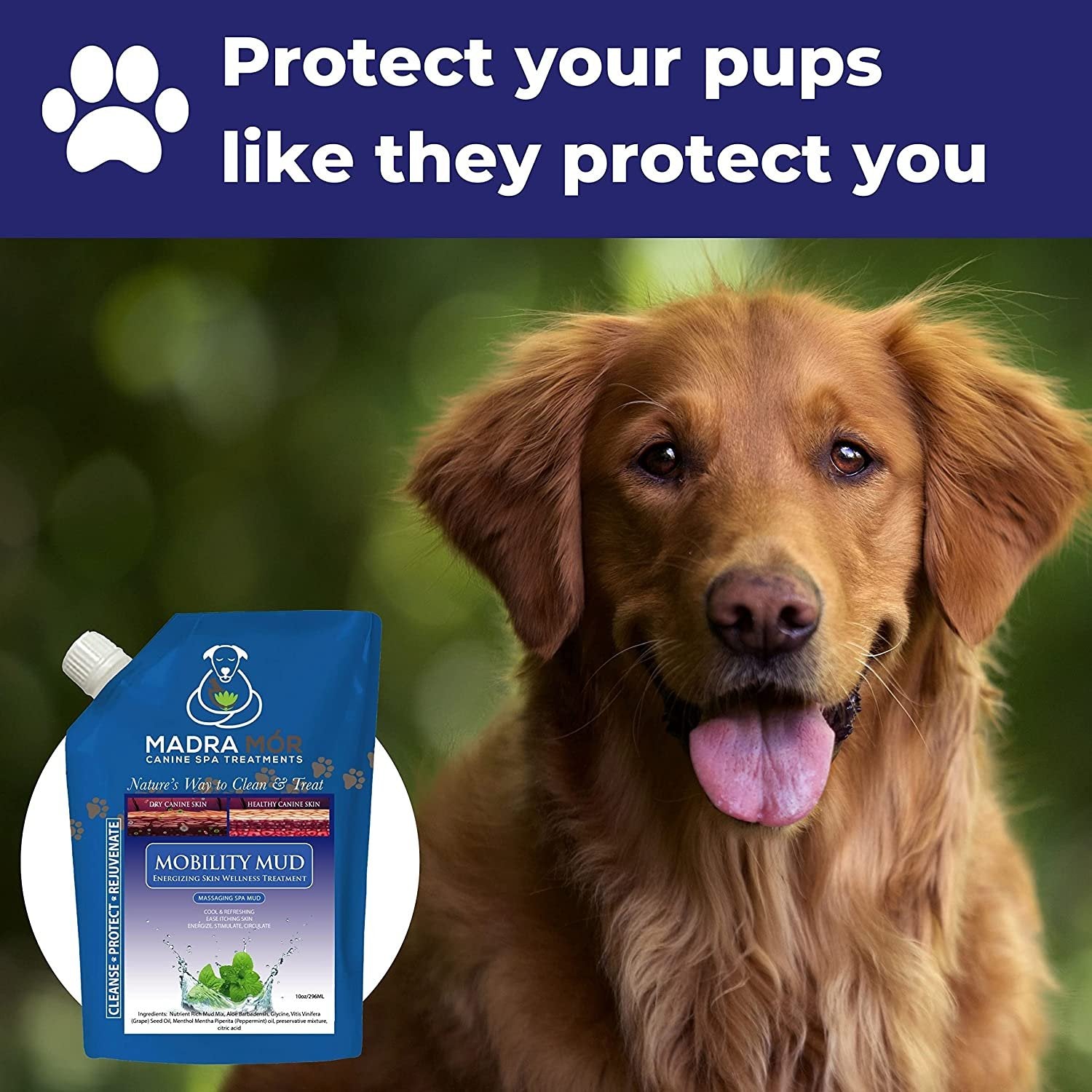 Madra Mor Mobility Dog Essentials Mud Bath | Dog Bath Spa Treatment for Dog Arthritis Pain Relief | Anti Itch Dog Bath for Dog Coat | Dogs Wash for Dog Grooming | 10oz Pouch w Multi Purpose Key Chain