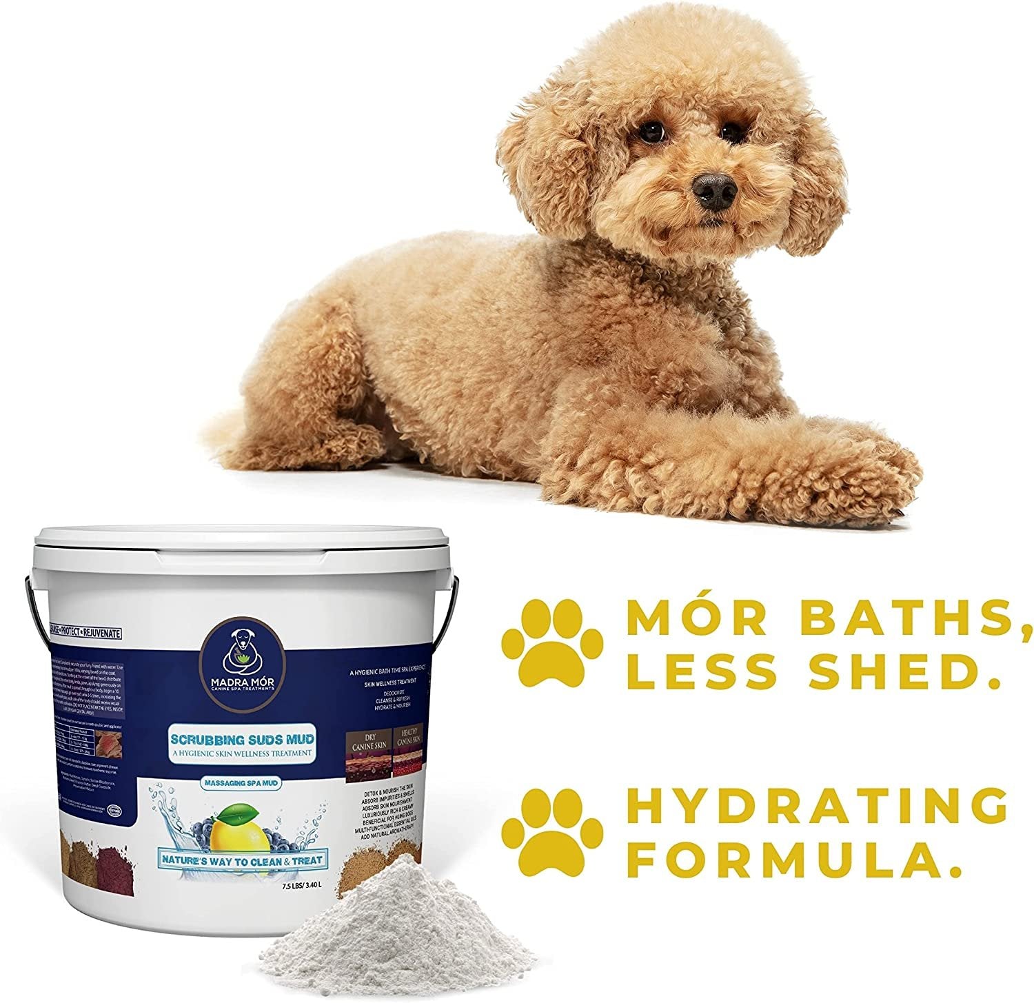 Madra Mor Massaging SPA Mud - Luxurious Dog Skin Wellness Treatment - Cleanse - Protect - Rejuvenate - Scrubbing Suds Mud- 1 Pail (7.5lb) - with Multi-Purpose Key Chain