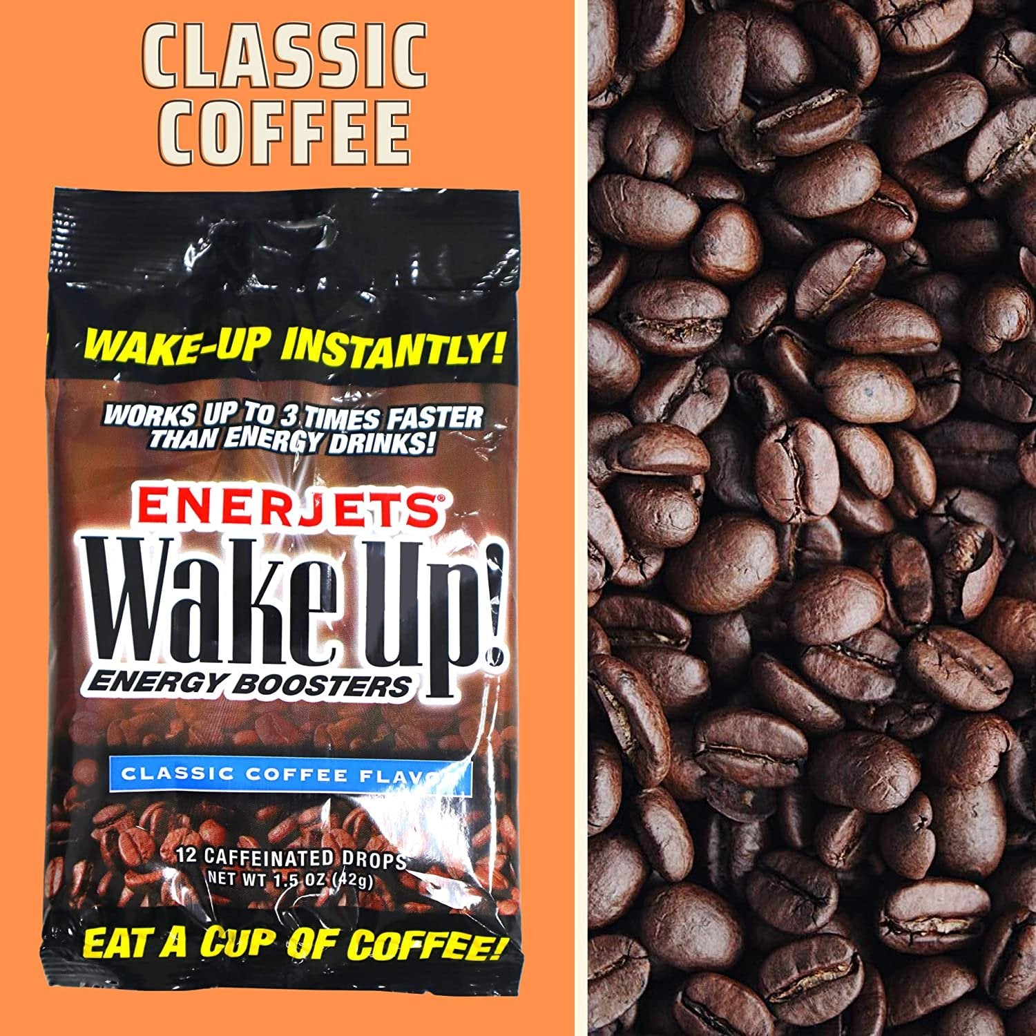 Enerjets Wake Up Energy Booster Caffeinated Drops - Instant Coffee Energy Supplements - Classic Coffee Flavor - Pack of 12, 12 Drops Per Package with Worldwide Nutrition Multi Purpose Key Chain