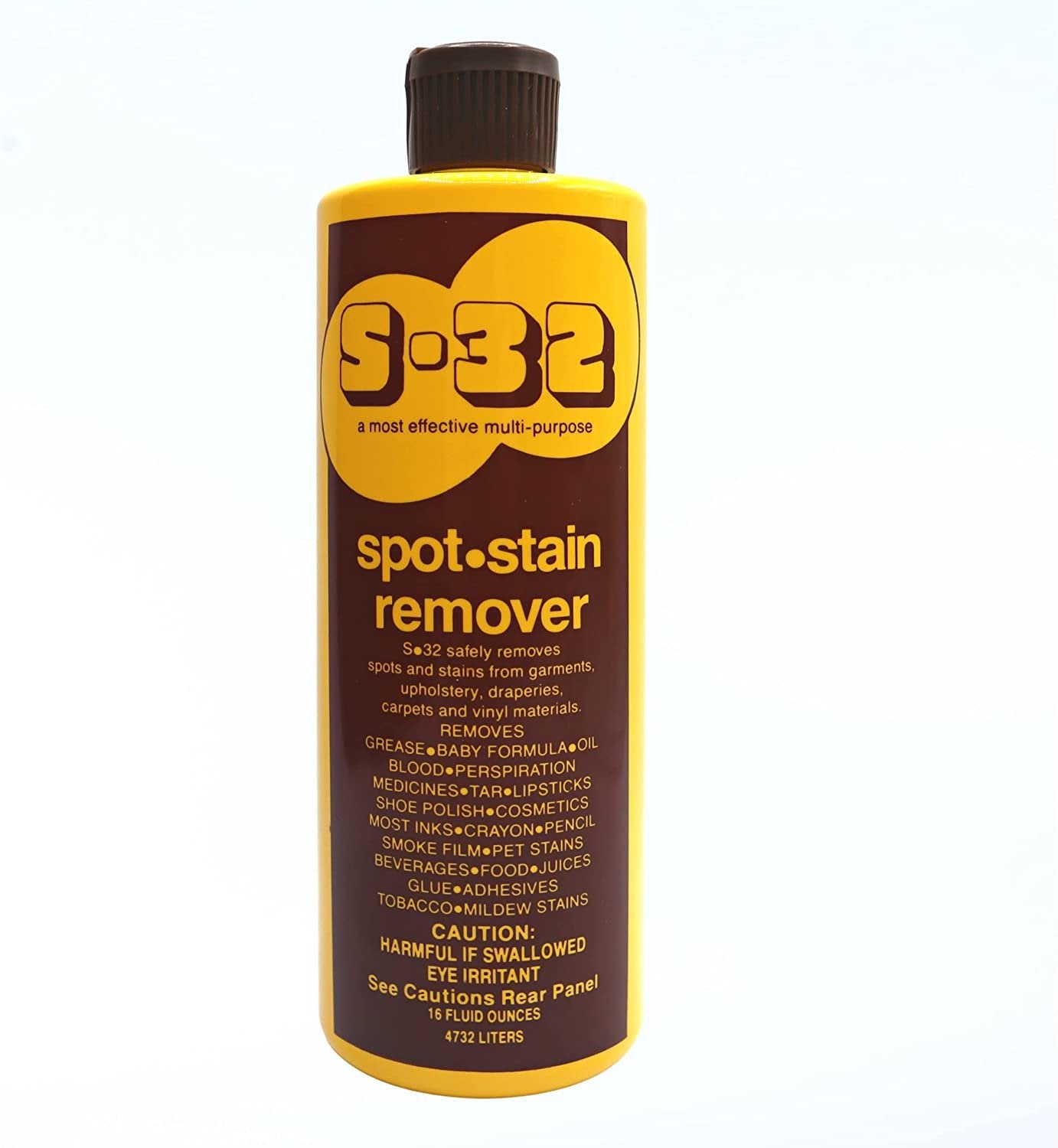 S-32 Liquid Spot and Stain Remover - Multipurpose Cleaner for Laundry, Carpet, Upholstery, Drapery, and Vinyl Material - Full Strength Stain Remover - 15 Fl Oz Bottle