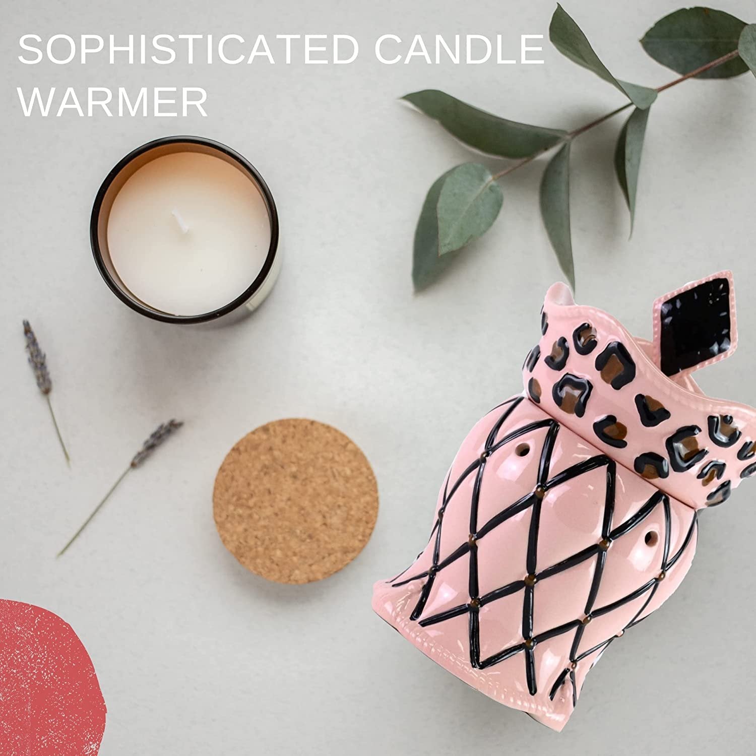 Tyler Candle Company Diva Candle Wax Melt Warmer - Home Decor Candle Accessories with Included 6 Wax Melts - Chained Leopard Pink Fragrance Wax Warmer - 5.5 x 5" in with Bonus Key Chain