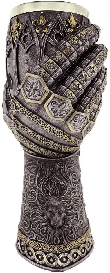 Pacific Giftware Medieval Knight Lions Heart Gauntlet Style Wine Goblet 9" H