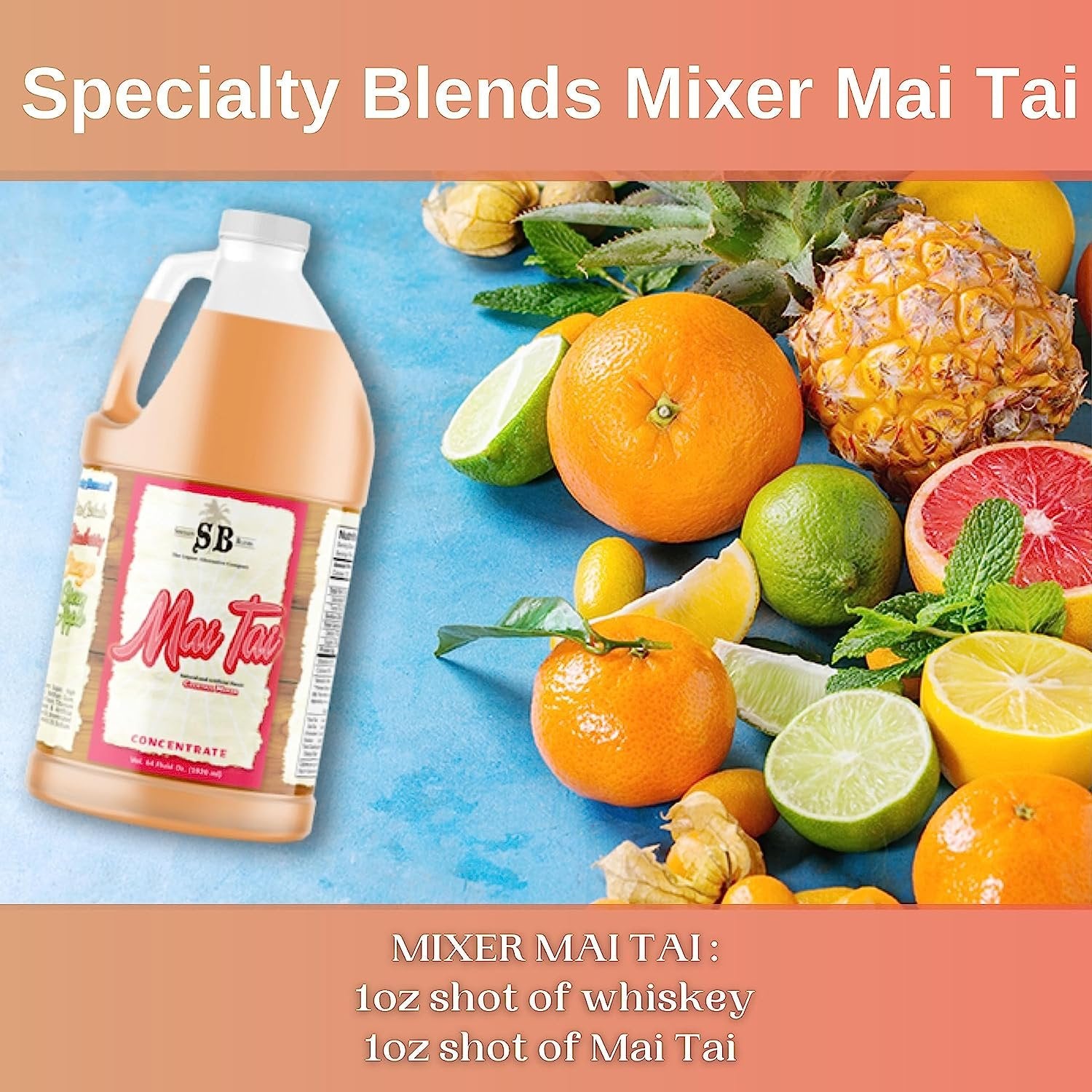 Specialty Blends Mai Tai Flavored Syrup Cocktail Mixer Concentrate, Made with Organic Mai Tai Flavor Syrups For Drinks, 1/2 Gallon (Pack of 1) - with Bonus Worldwide Nutrition Multi Purpose Key Chain